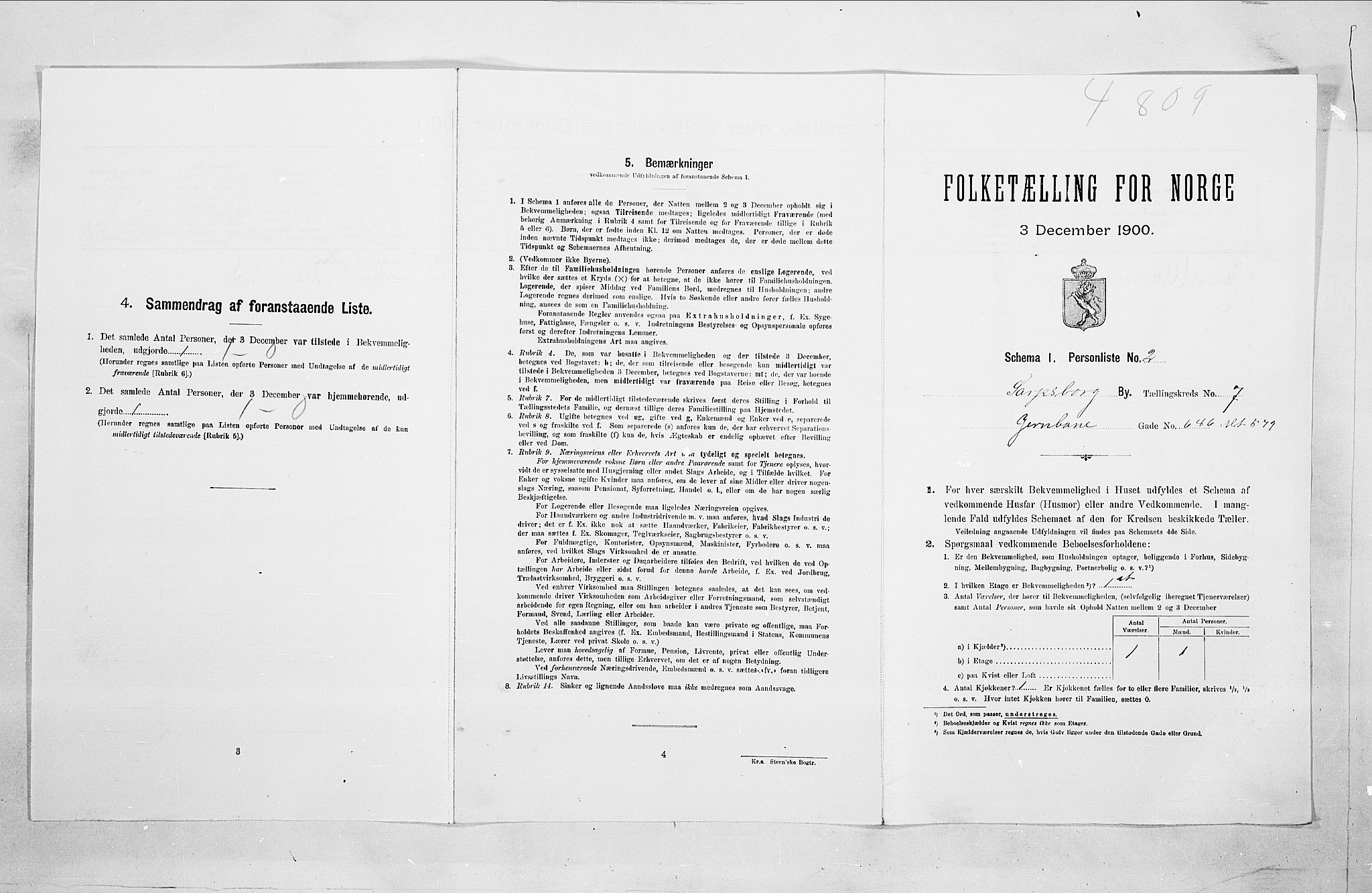 SAO, Folketelling 1900 for 0102 Sarpsborg kjøpstad, 1900