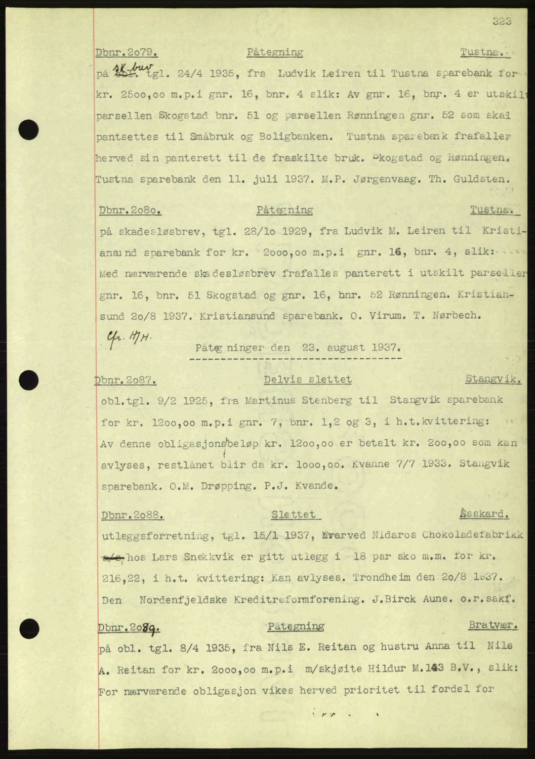 Nordmøre sorenskriveri, SAT/A-4132/1/2/2Ca: Pantebok nr. C80, 1936-1939, Dagboknr: 2079/1937