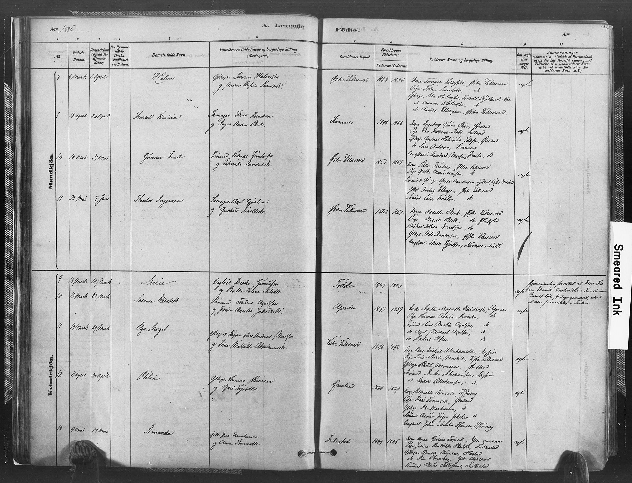 Høvåg sokneprestkontor, AV/SAK-1111-0025/F/Fa/L0005: Ministerialbok nr. A 5, 1878-1893, s. 52