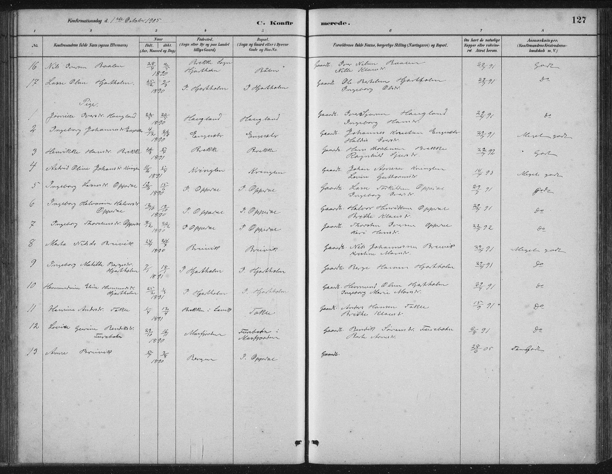 Gulen sokneprestembete, AV/SAB-A-80201/H/Hab/Habc/L0002: Klokkerbok nr. C 2, 1880-1938, s. 127