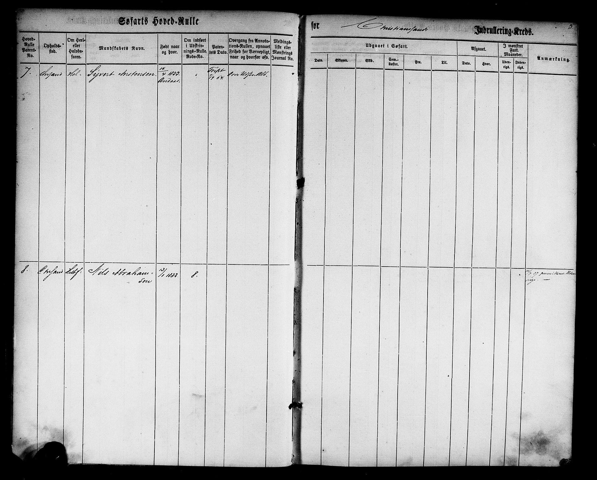 Kristiansand mønstringskrets, AV/SAK-2031-0015/F/Fb/L0022: Hovedrulle nr 1-766, dublett, J-1, 1860-1870, s. 5