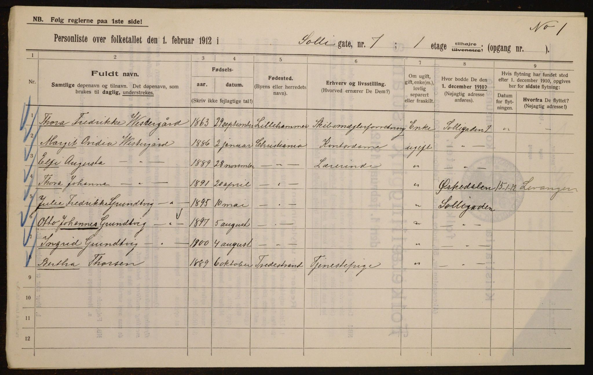 OBA, Kommunal folketelling 1.2.1912 for Kristiania, 1912, s. 100024