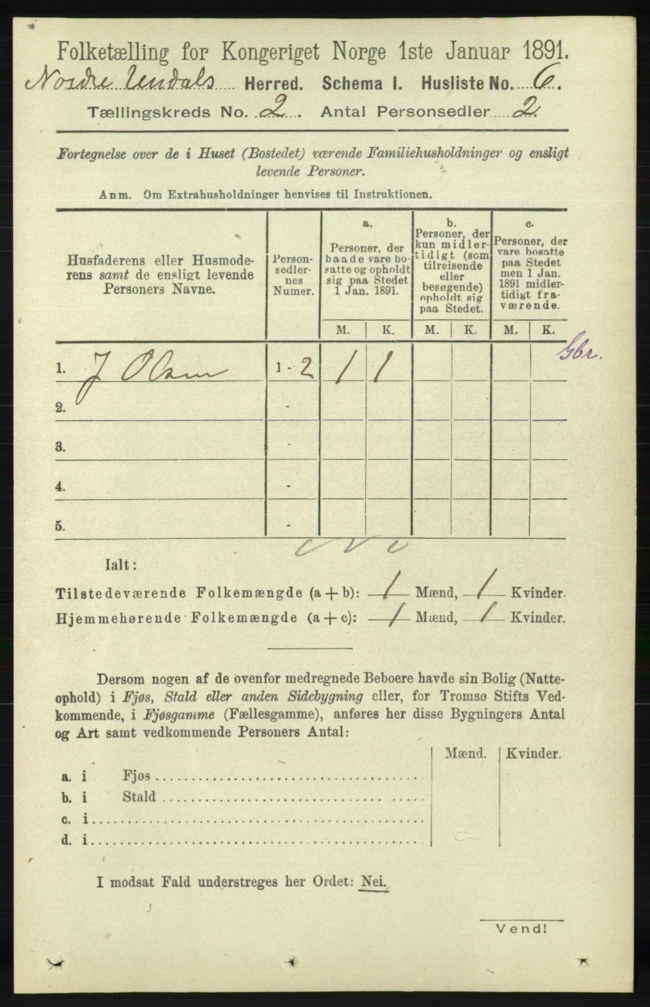 RA, Folketelling 1891 for 1028 Nord-Audnedal herred, 1891, s. 285