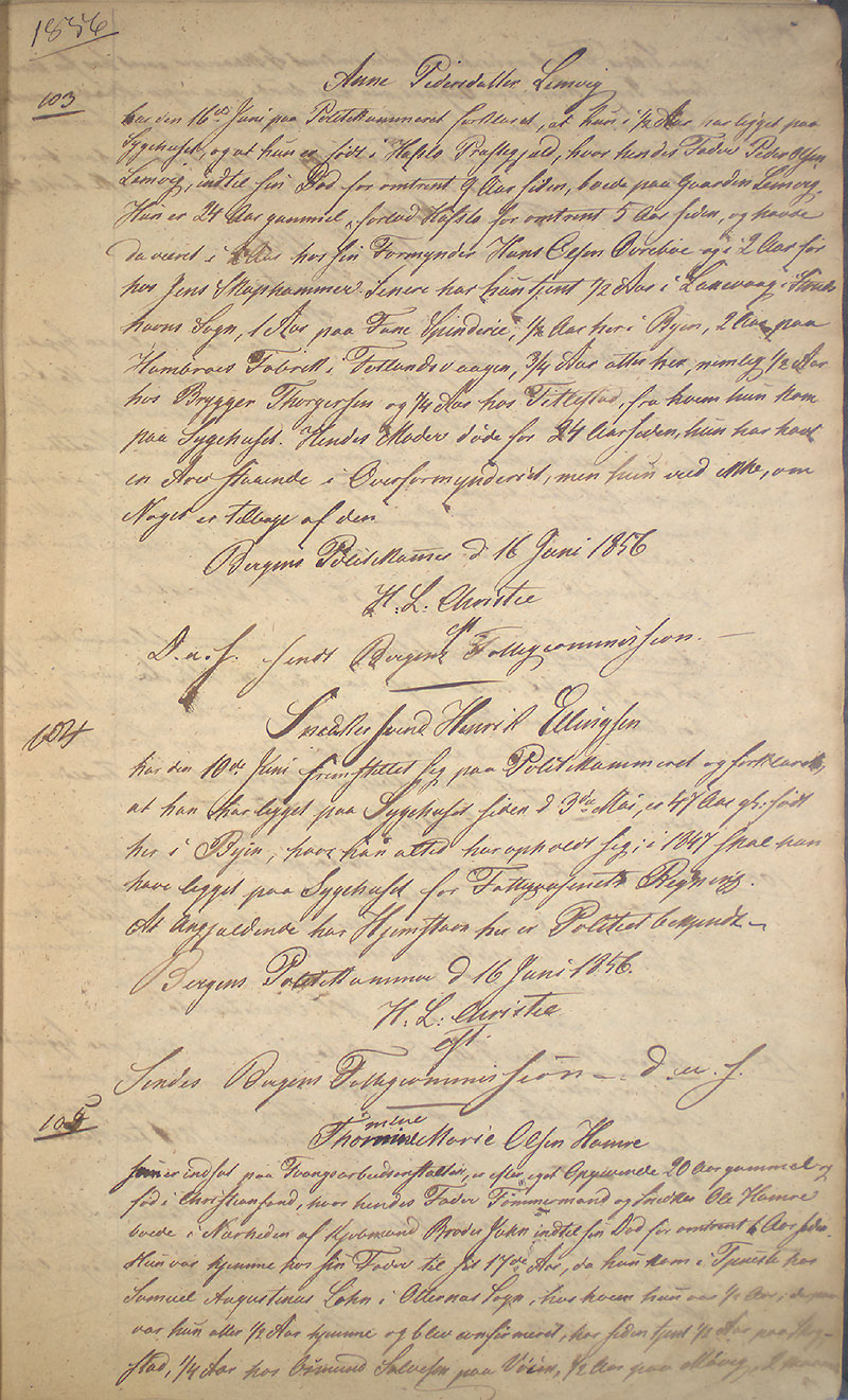 Bergen politikammer / politidistrikt, AV/SAB-A-60401/I/Ic, 1856-1859