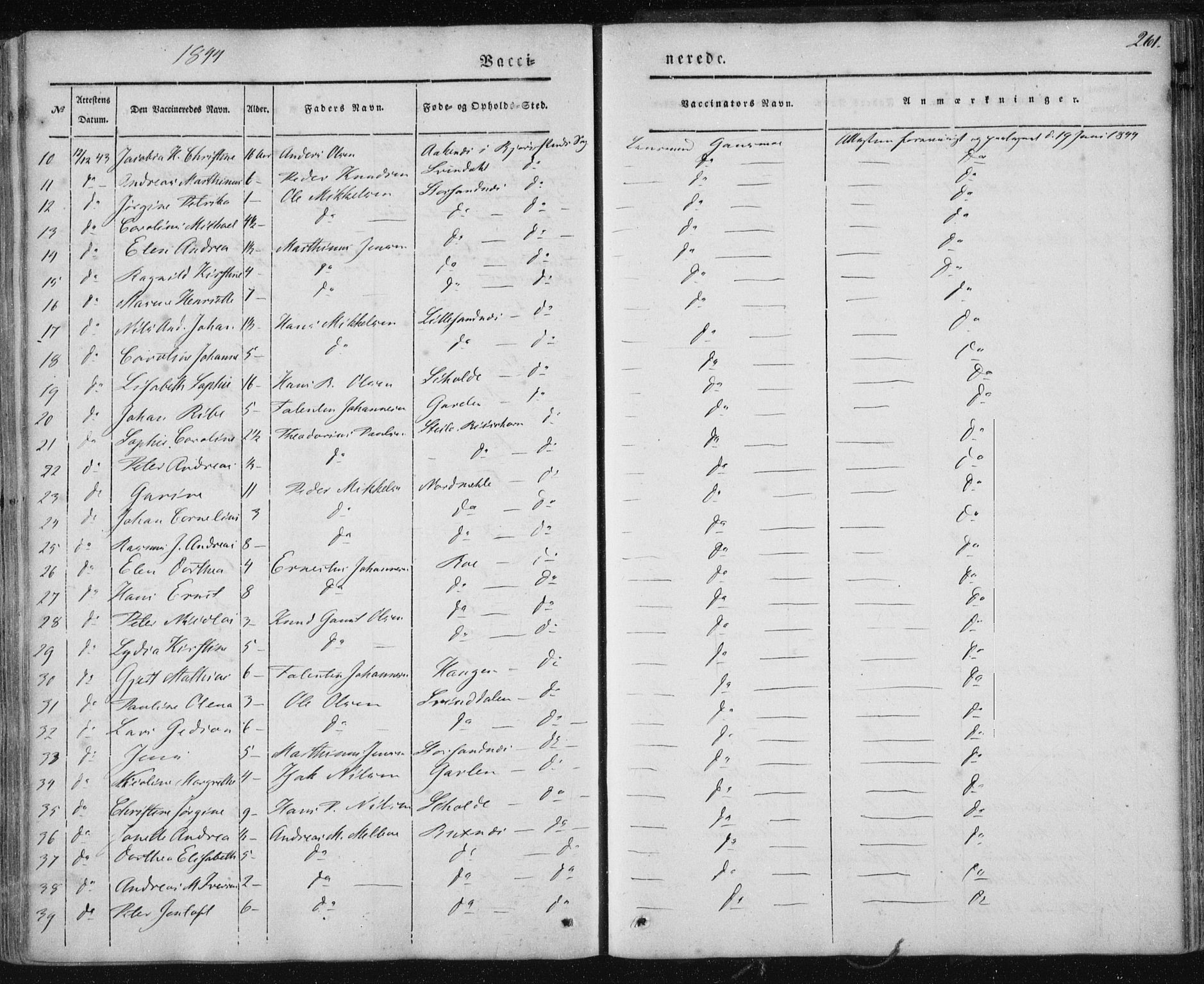 Ministerialprotokoller, klokkerbøker og fødselsregistre - Nordland, SAT/A-1459/897/L1396: Ministerialbok nr. 897A04, 1842-1866, s. 261