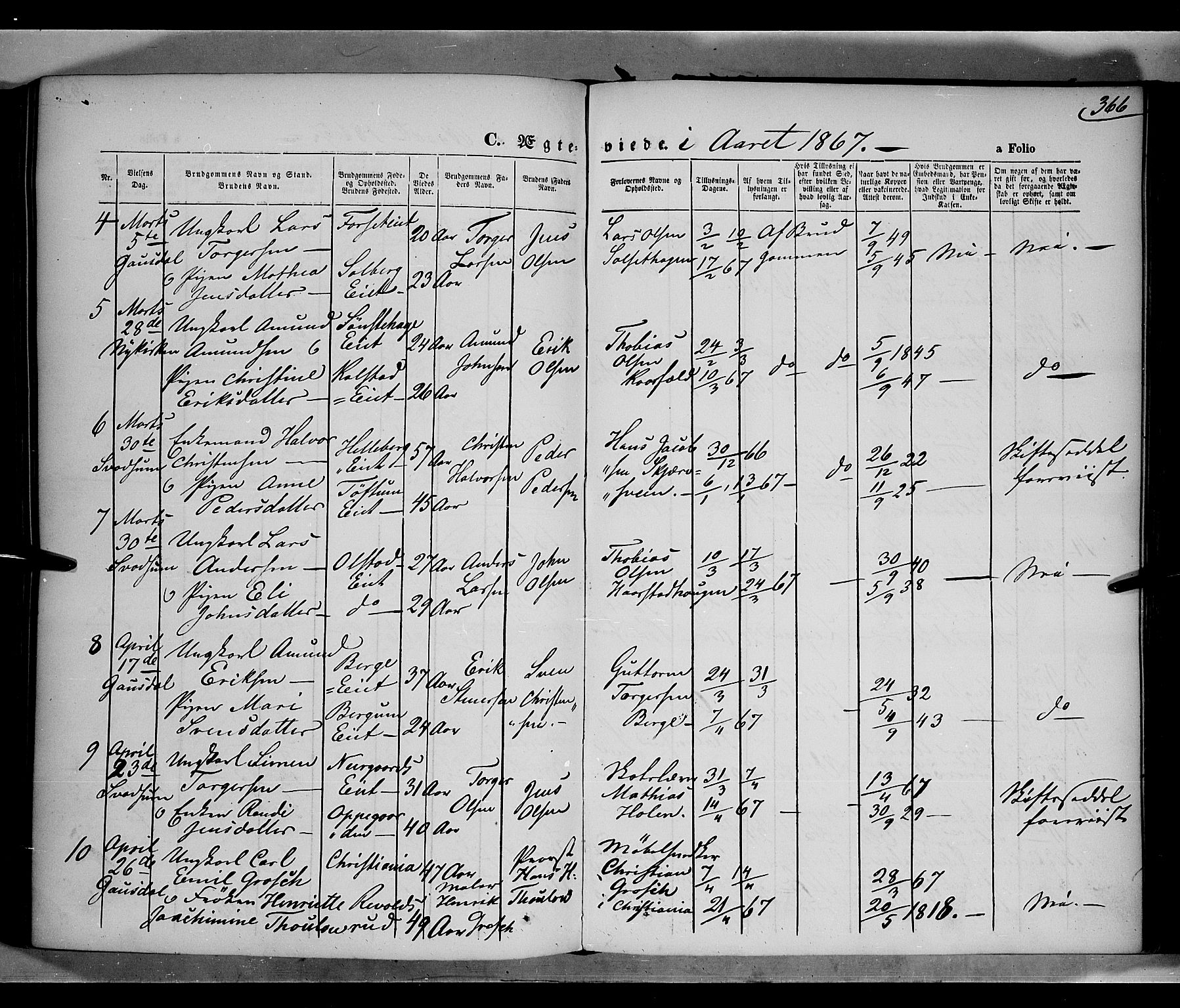 Gausdal prestekontor, SAH/PREST-090/H/Ha/Haa/L0009: Ministerialbok nr. 9, 1862-1873, s. 366