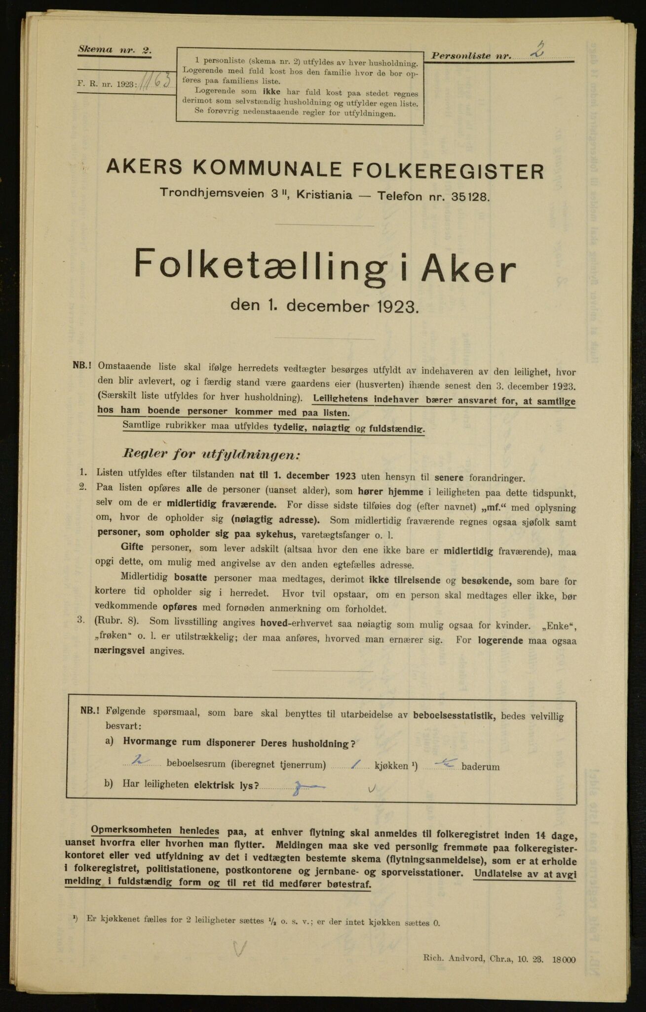 , Kommunal folketelling 1.12.1923 for Aker, 1923, s. 7015