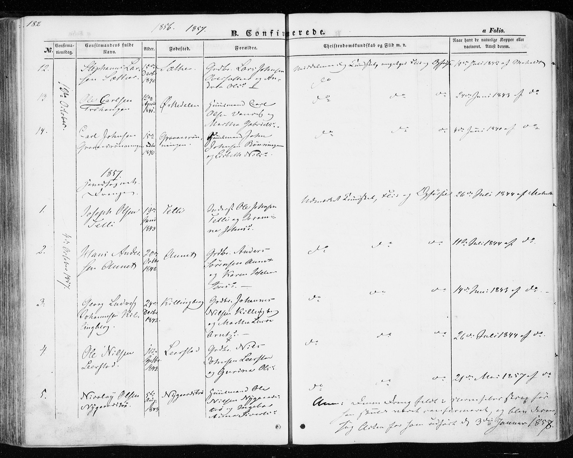 Ministerialprotokoller, klokkerbøker og fødselsregistre - Nord-Trøndelag, AV/SAT-A-1458/701/L0008: Ministerialbok nr. 701A08 /1, 1854-1863, s. 182