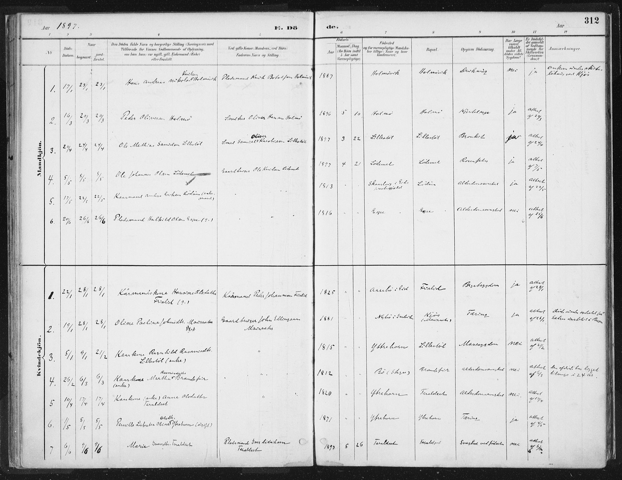Hornindal sokneprestembete, SAB/A-82401/H/Haa/Haaa/L0003/0002: Ministerialbok nr. A 3B, 1885-1917, s. 312
