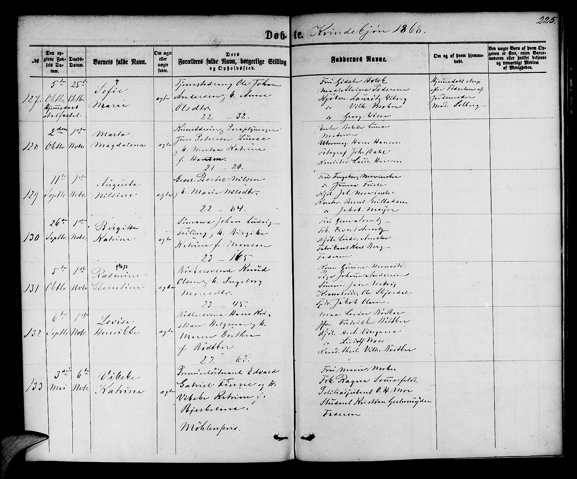 Korskirken sokneprestembete, AV/SAB-A-76101/H/Hab: Klokkerbok nr. B 5, 1863-1868, s. 225