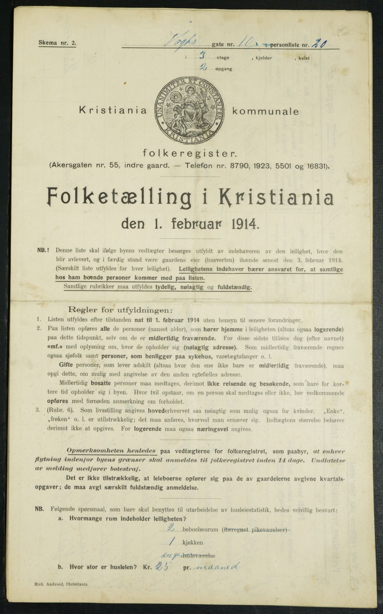 OBA, Kommunal folketelling 1.2.1914 for Kristiania, 1914, s. 125298