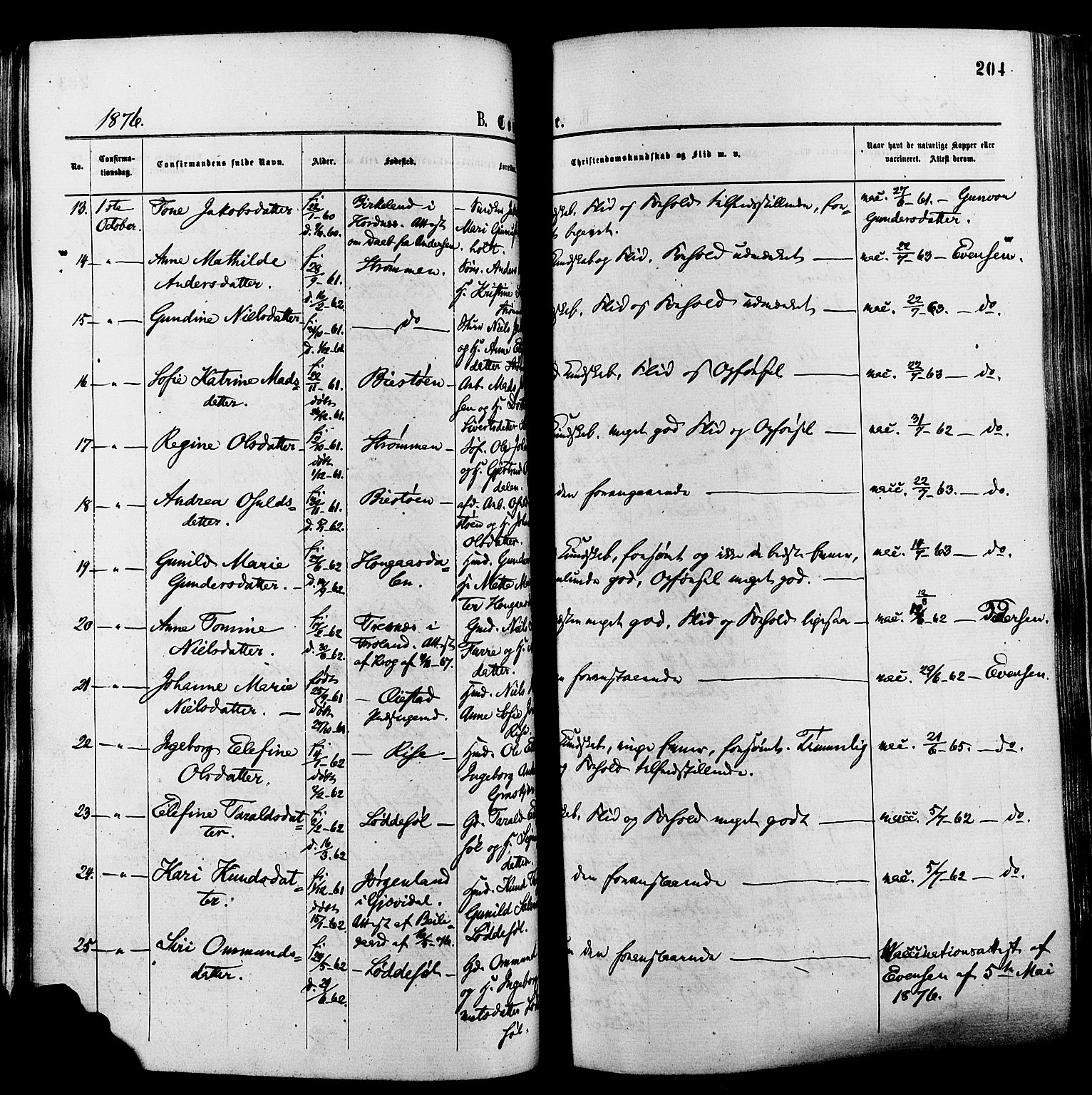 Øyestad sokneprestkontor, AV/SAK-1111-0049/F/Fa/L0016: Ministerialbok nr. A 16, 1874-1886, s. 204