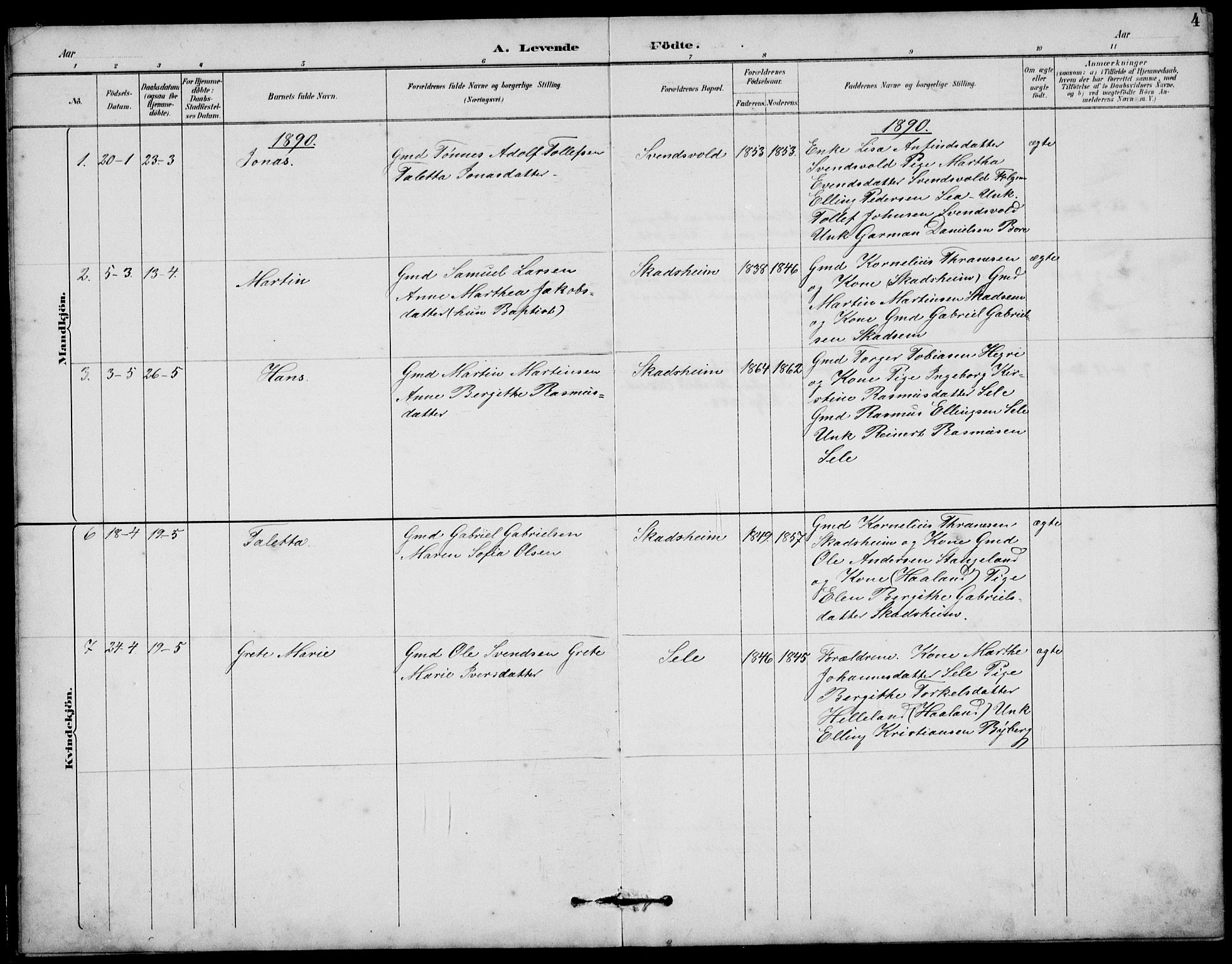 Klepp sokneprestkontor, SAST/A-101803/001/3/30BB/L0006: Klokkerbok nr. B 6, 1889-1936, s. 4