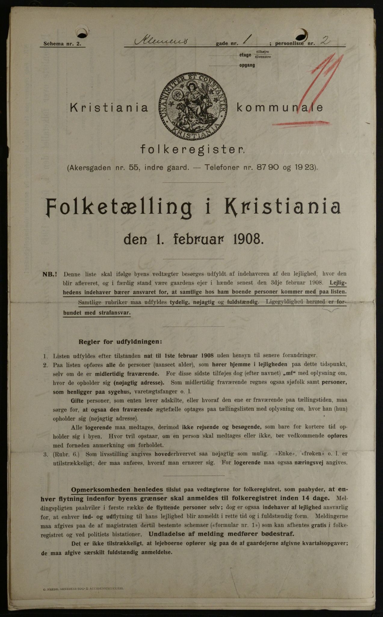 OBA, Kommunal folketelling 1.2.1908 for Kristiania kjøpstad, 1908, s. 11986