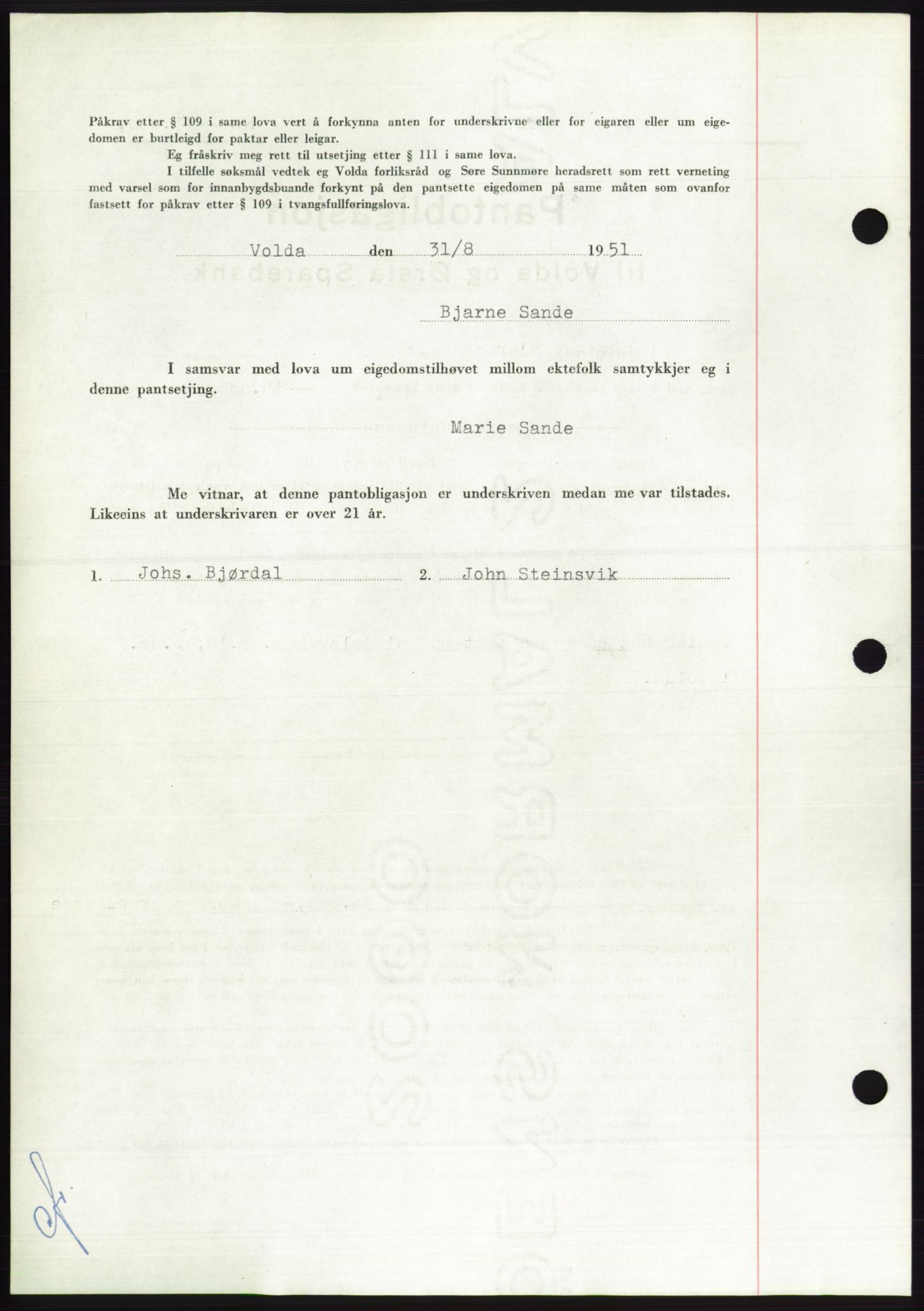 Søre Sunnmøre sorenskriveri, AV/SAT-A-4122/1/2/2C/L0120: Pantebok nr. 8B, 1951-1951, Dagboknr: 1613/1951