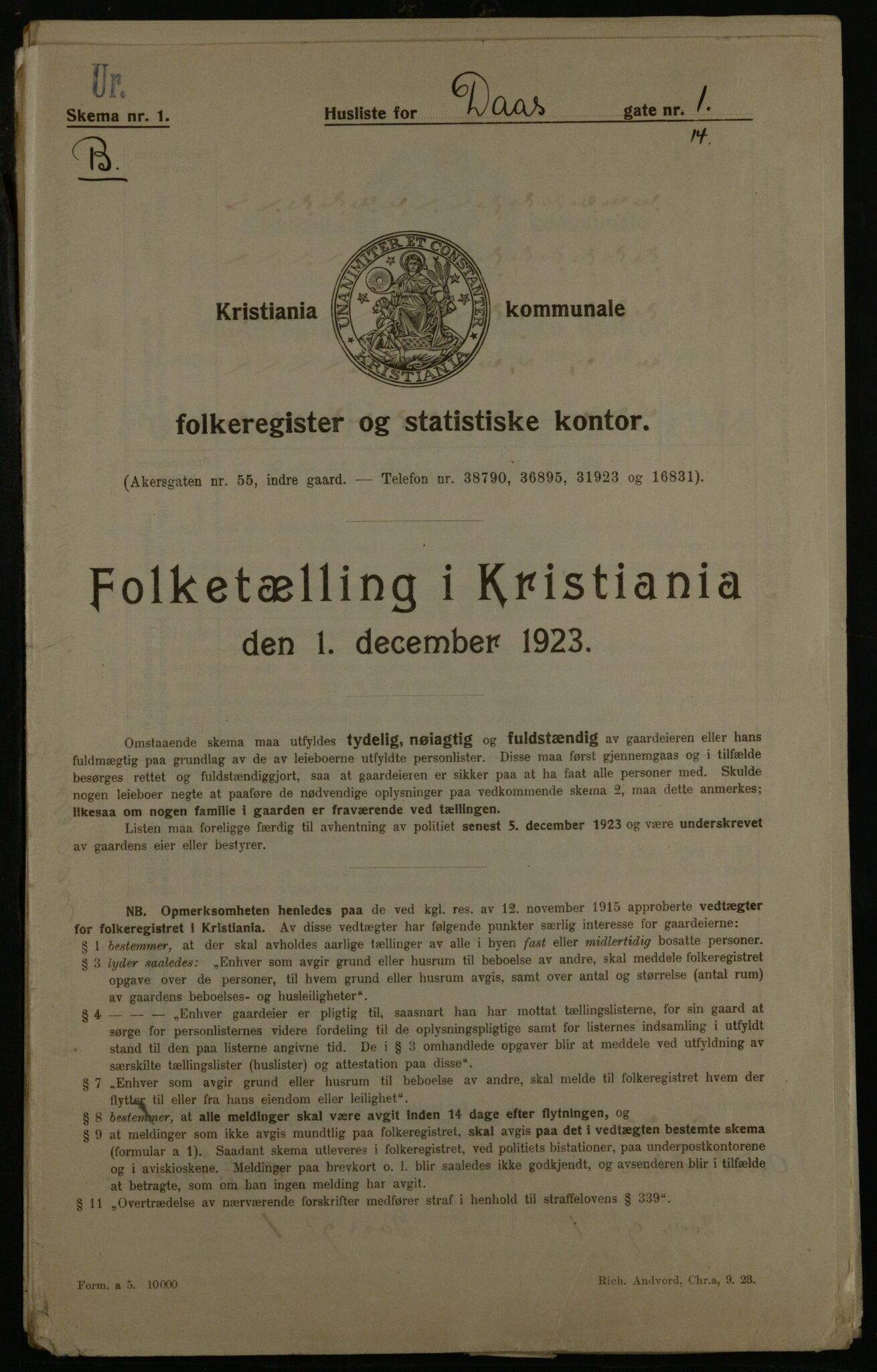 OBA, Kommunal folketelling 1.12.1923 for Kristiania, 1923, s. 19981