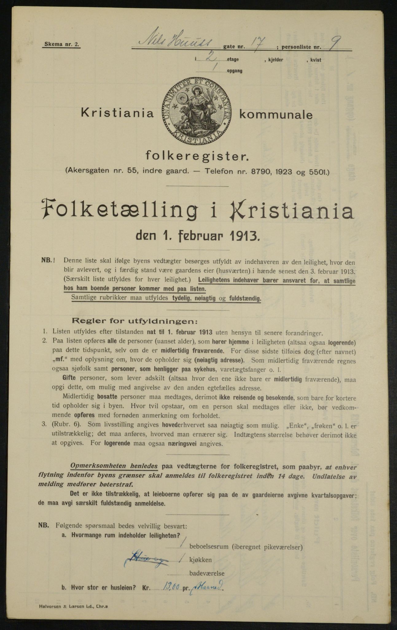 OBA, Kommunal folketelling 1.2.1913 for Kristiania, 1913, s. 71004