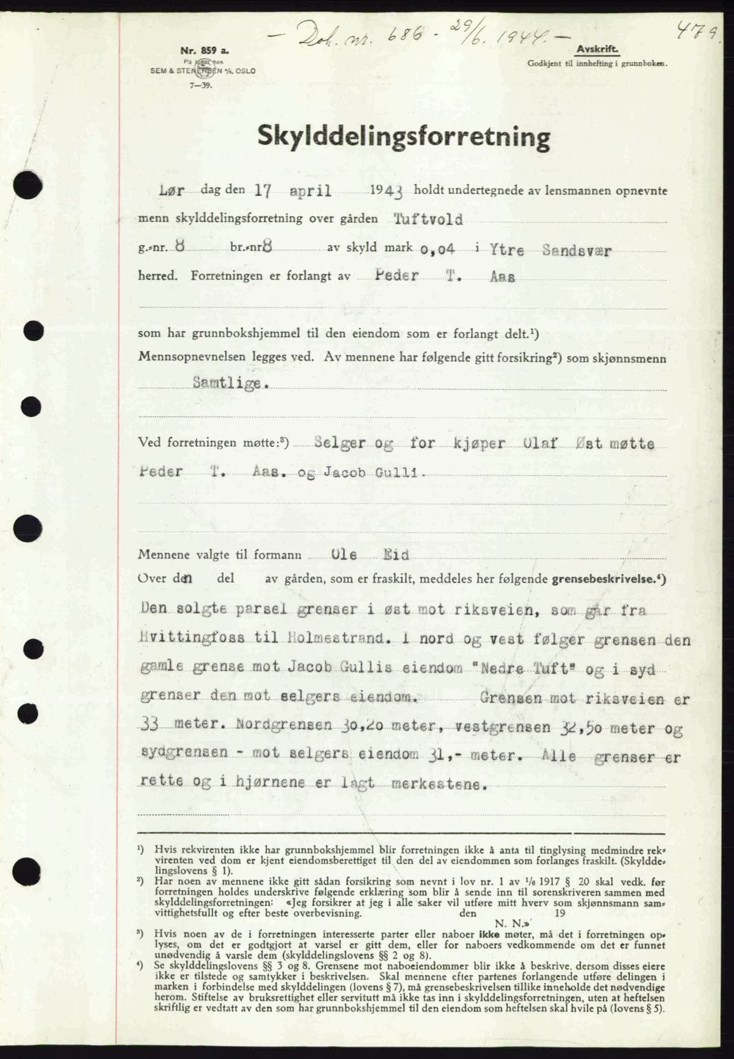 Numedal og Sandsvær sorenskriveri, SAKO/A-128/G/Ga/Gaa/L0055: Pantebok nr. A7, 1943-1944, Dagboknr: 686/1944