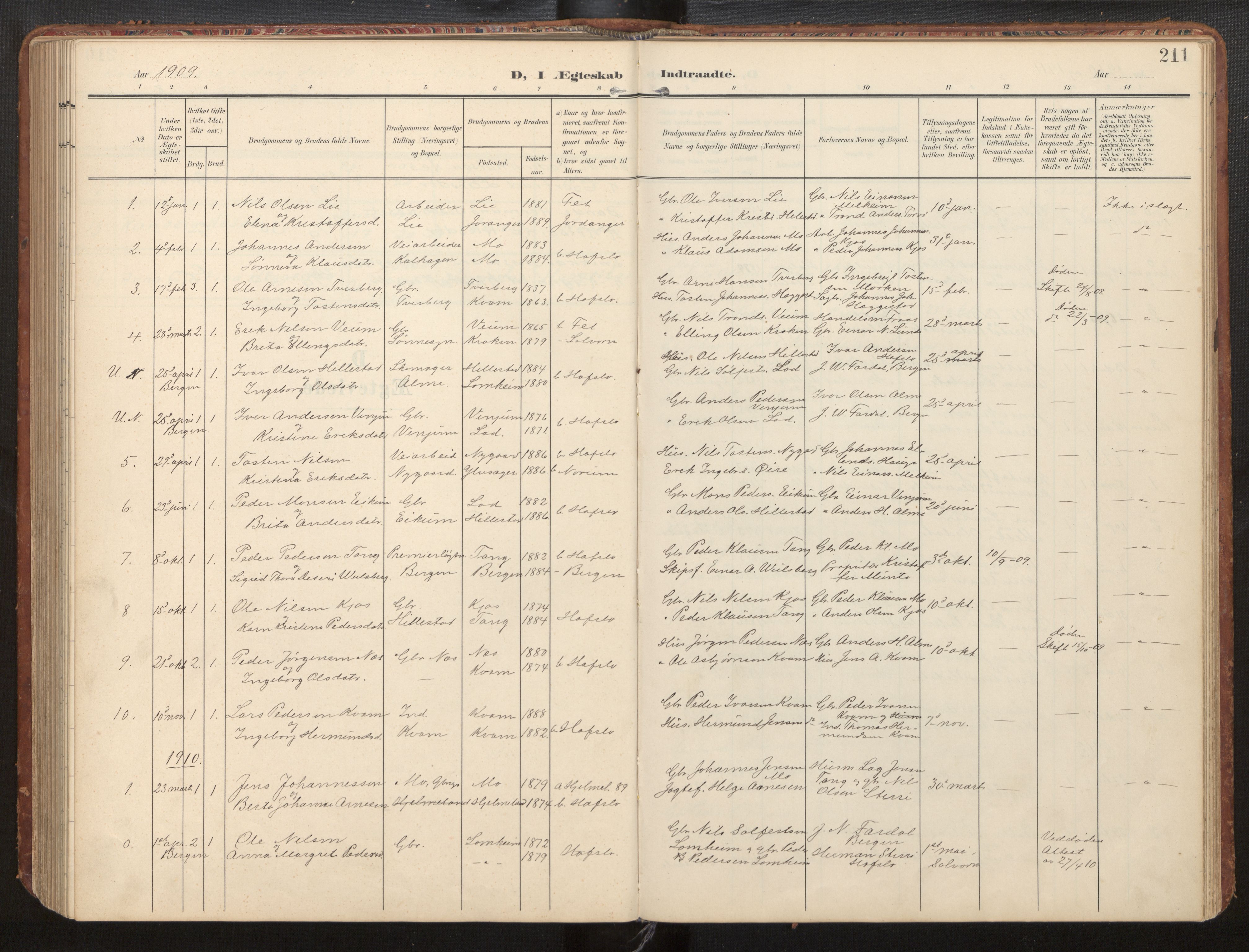 Hafslo sokneprestembete, AV/SAB-A-80301/H/Hab/Habb/L0002: Klokkerbok nr. B 2, 1909-1947, s. 211
