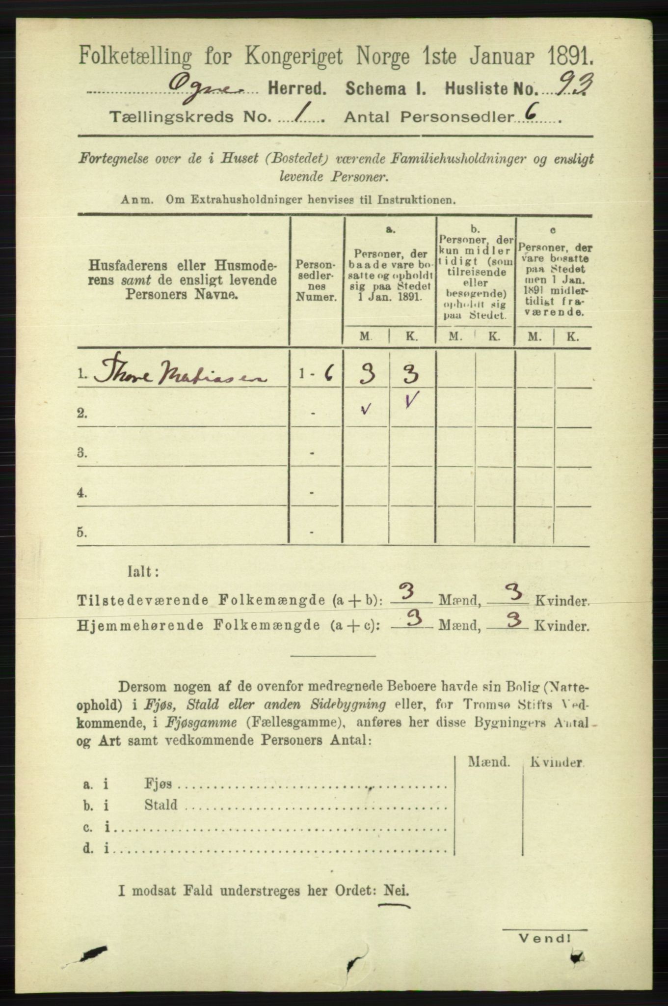 RA, Folketelling 1891 for 1117 Ogna herred, 1891, s. 103