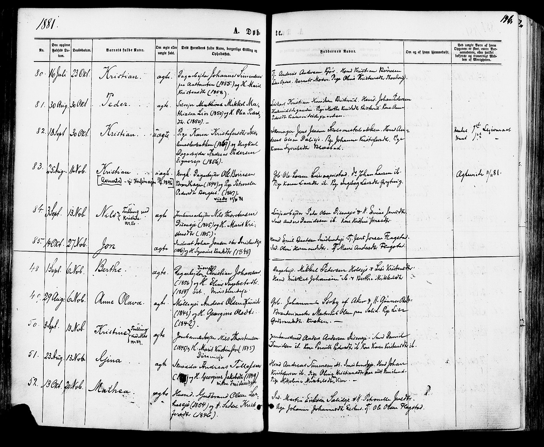 Vang prestekontor, Hedmark, SAH/PREST-008/H/Ha/Haa/L0015: Ministerialbok nr. 15, 1871-1885, s. 146