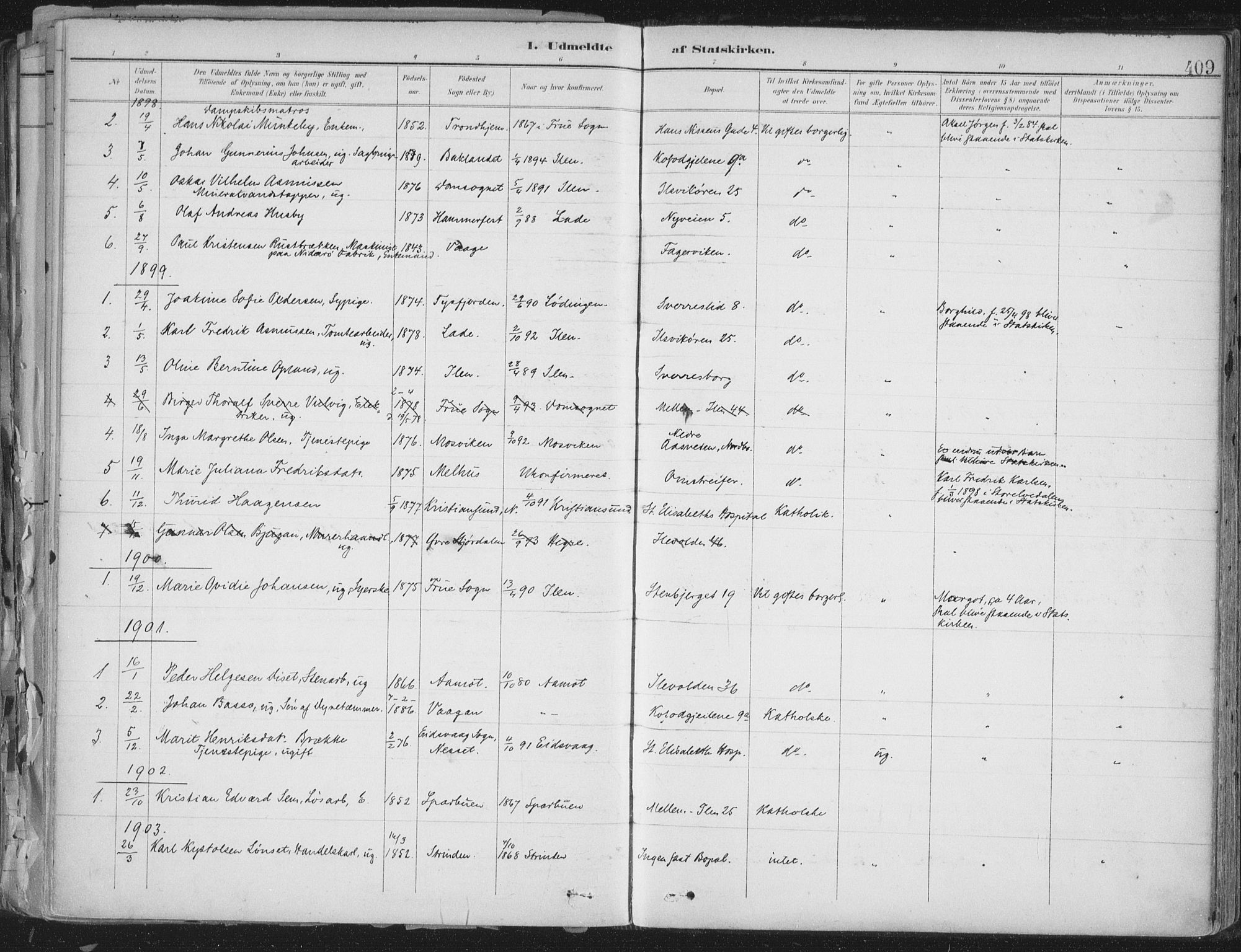 Ministerialprotokoller, klokkerbøker og fødselsregistre - Sør-Trøndelag, AV/SAT-A-1456/603/L0167: Ministerialbok nr. 603A06, 1896-1932, s. 409