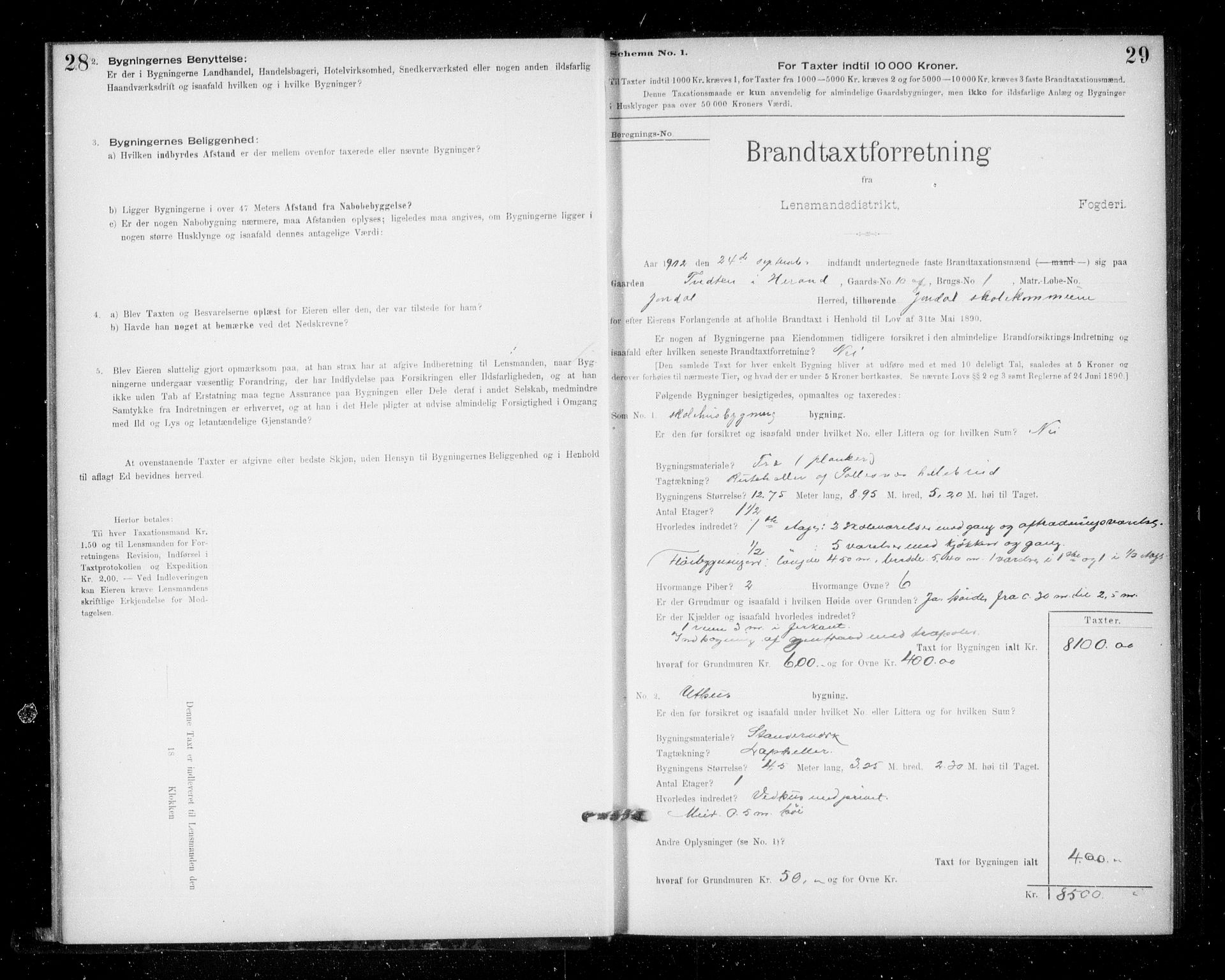 Lensmannen i Jondal, AV/SAB-A-33101/0012/L0005: Branntakstprotokoll, skjematakst, 1894-1951, s. 28-29