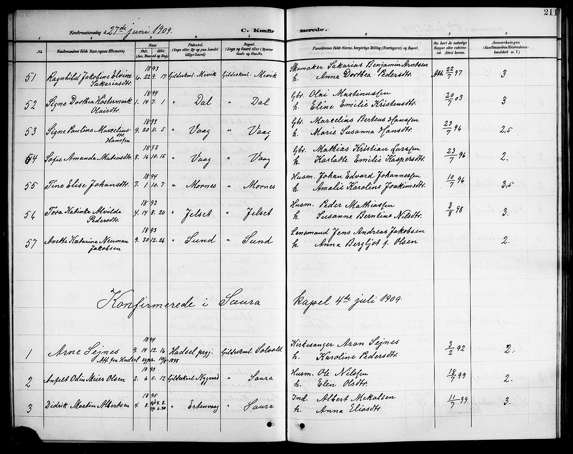 Ministerialprotokoller, klokkerbøker og fødselsregistre - Nordland, AV/SAT-A-1459/805/L0109: Klokkerbok nr. 805C05, 1900-1911, s. 211