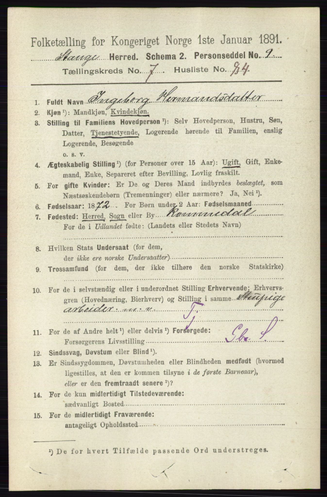 RA, Folketelling 1891 for 0417 Stange herred, 1891, s. 5229