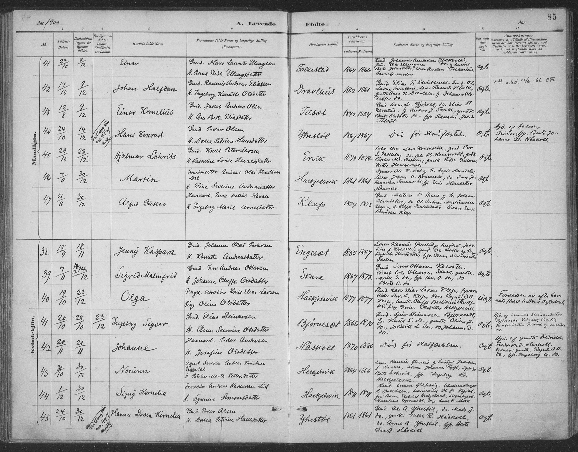 Ministerialprotokoller, klokkerbøker og fødselsregistre - Møre og Romsdal, AV/SAT-A-1454/511/L0142: Ministerialbok nr. 511A09, 1891-1905, s. 85