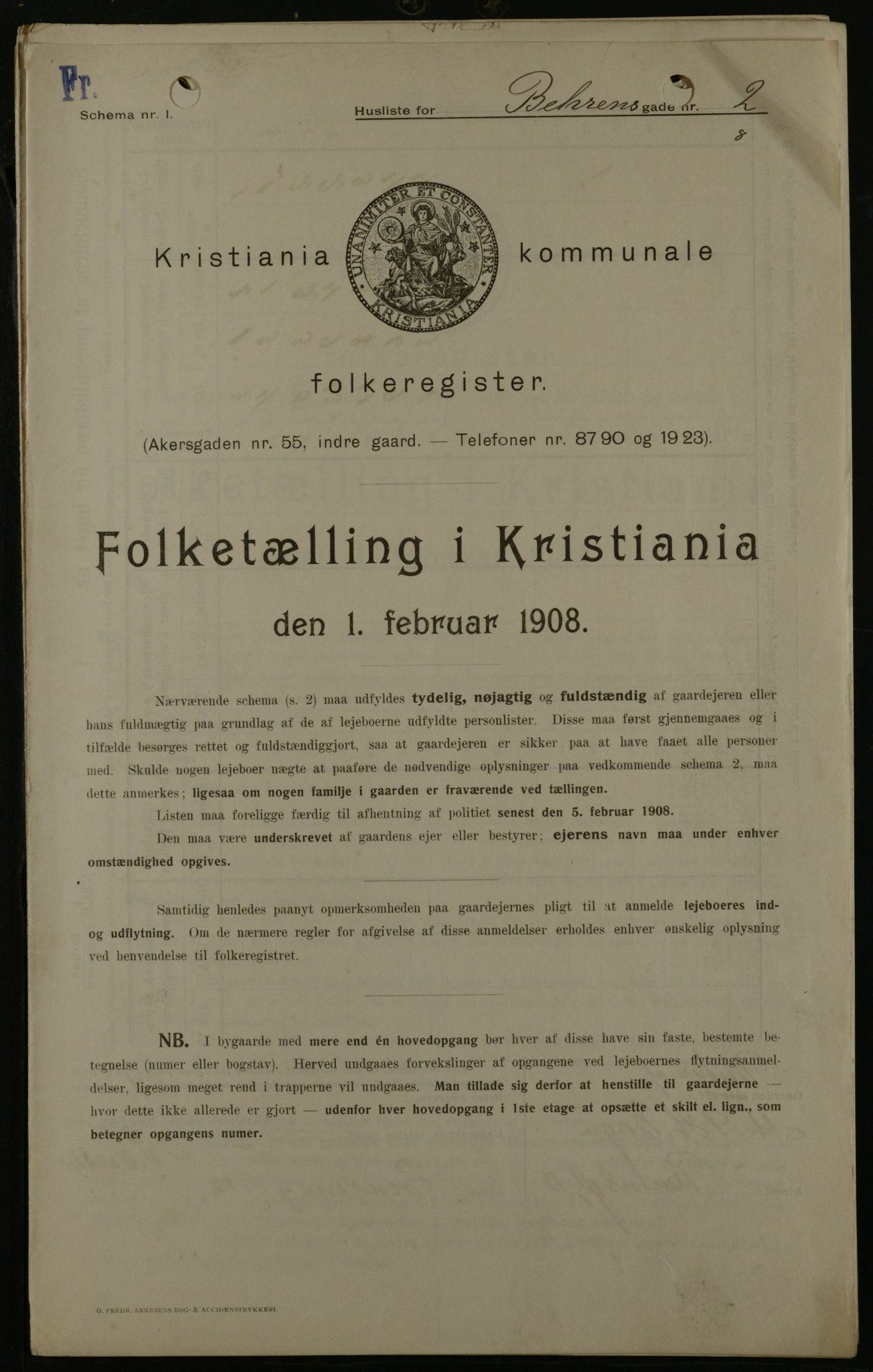OBA, Kommunal folketelling 1.2.1908 for Kristiania kjøpstad, 1908, s. 3344