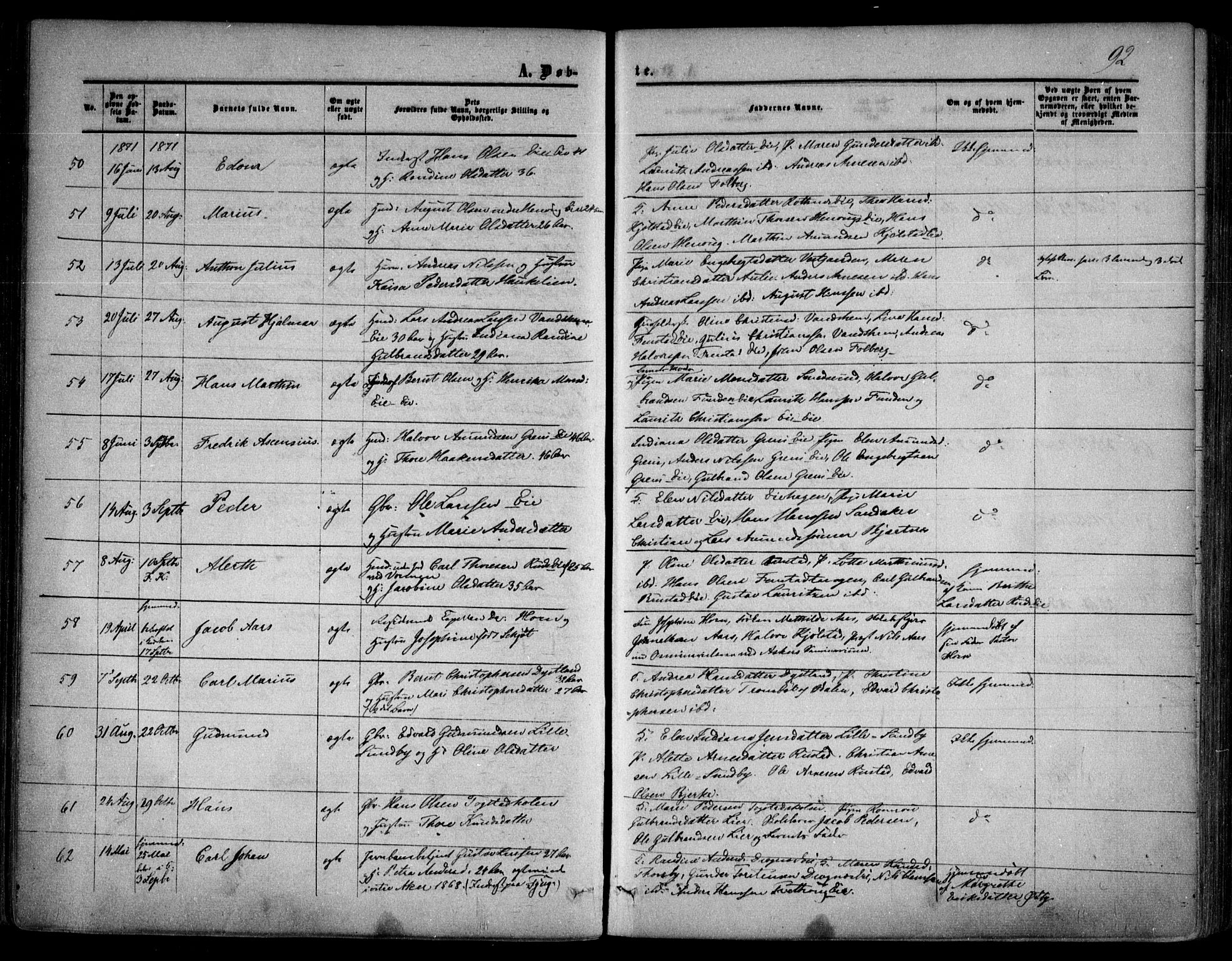 Nes prestekontor Kirkebøker, AV/SAO-A-10410/F/Fa/L0008: Ministerialbok nr. I 8, 1859-1874, s. 92