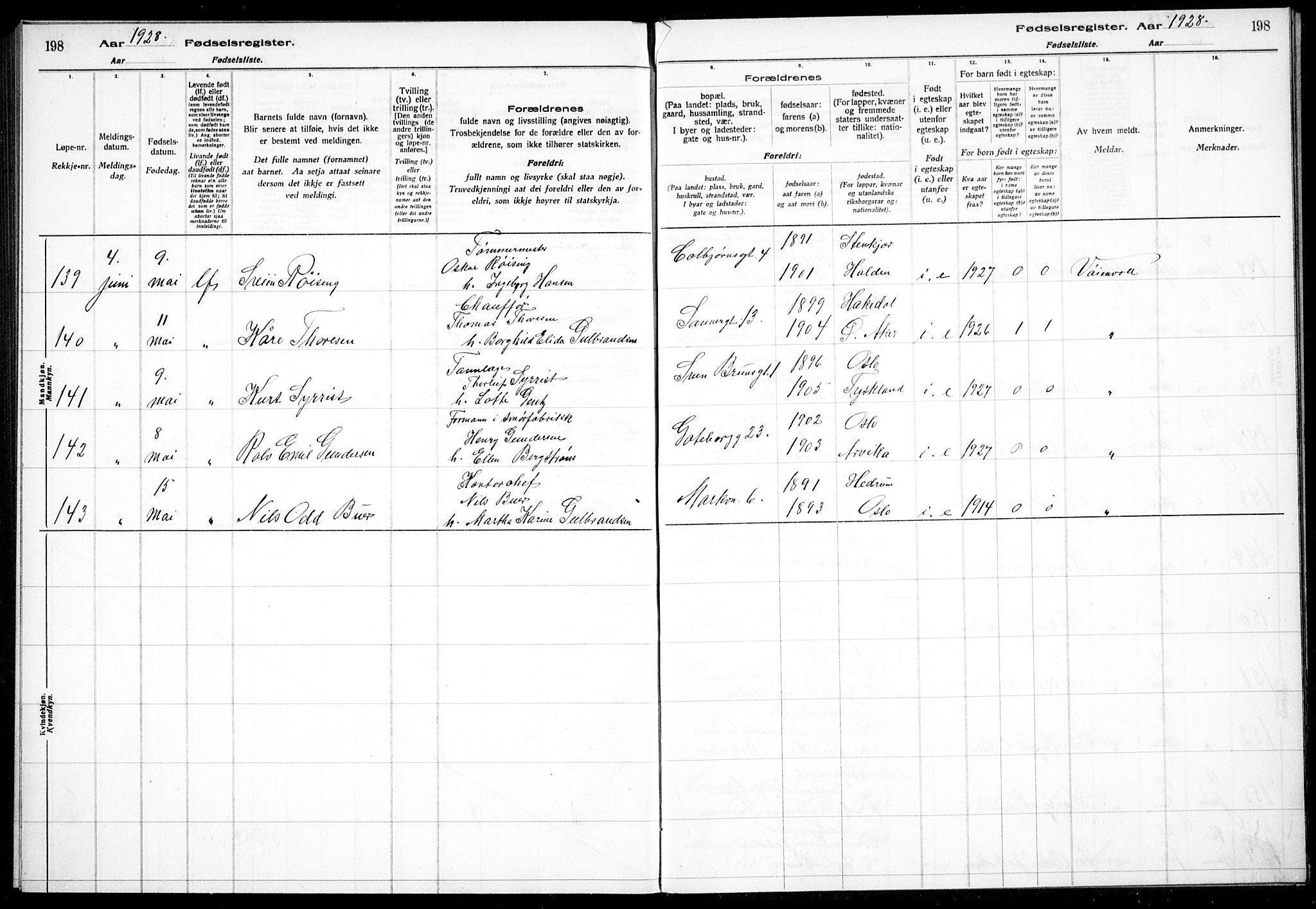 Sagene prestekontor Kirkebøker, AV/SAO-A-10796/J/L0004: Fødselsregister nr. 4, 1925-1928, s. 198