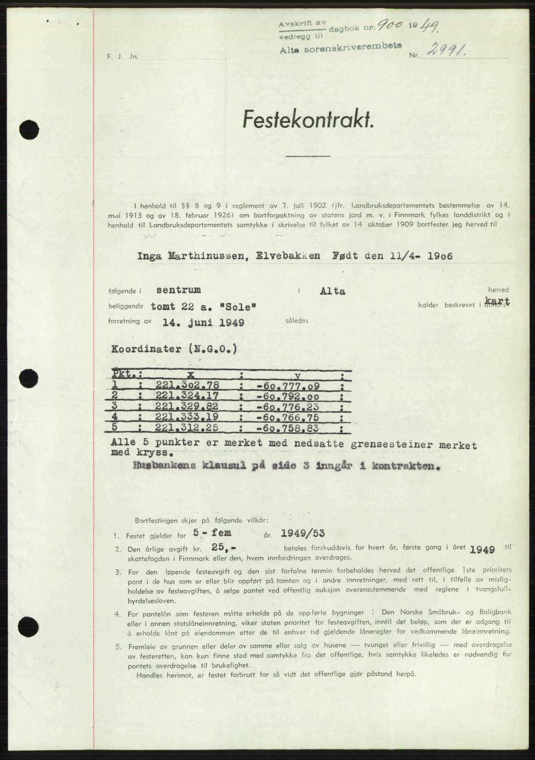 Alta fogderi/sorenskriveri, SATØ/SATØ-5/1/K/Kd/L0038pantebok: Pantebok nr. 41-42, 1949-1950, Dagboknr: 900/1949