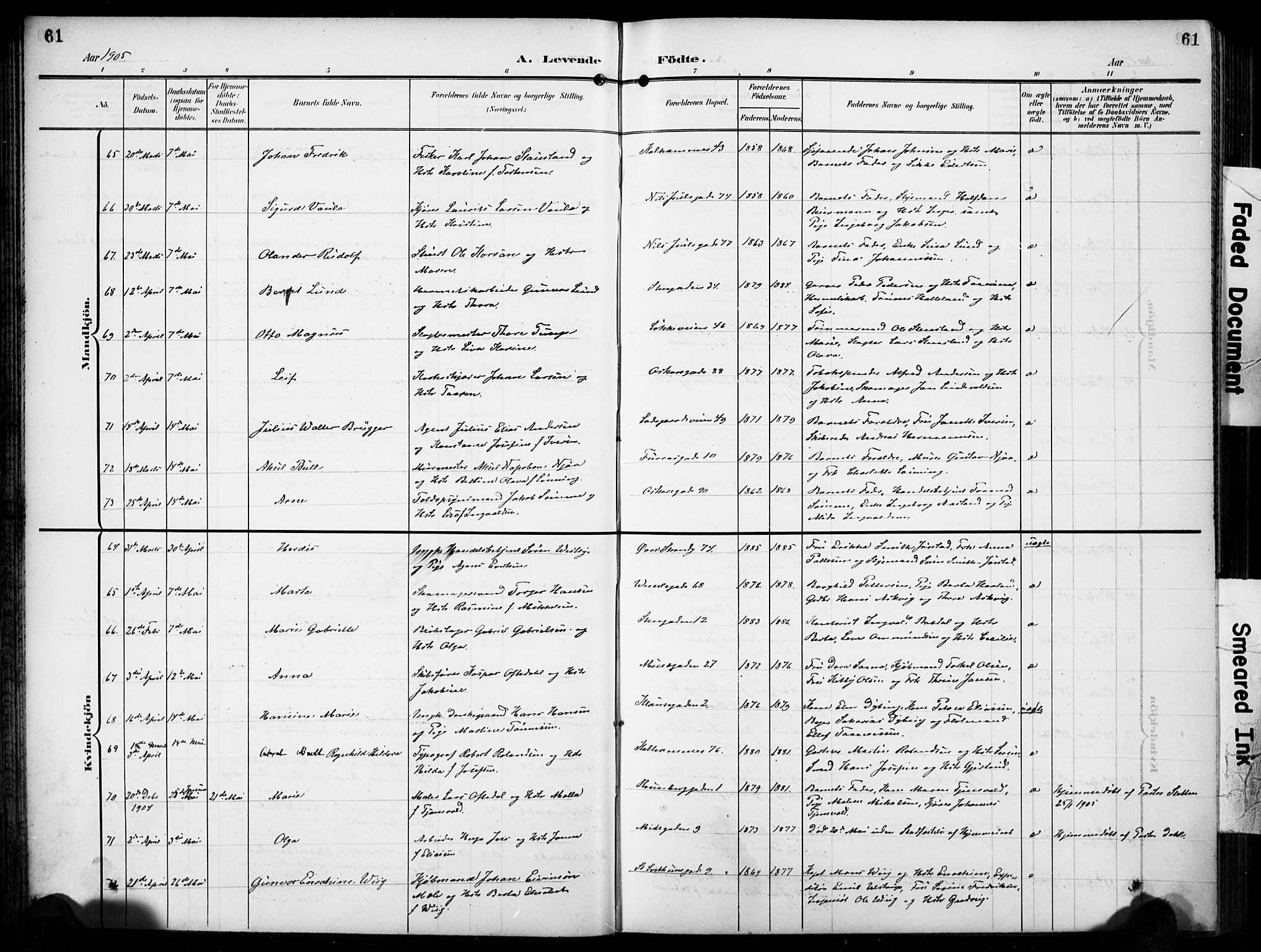 Domkirken sokneprestkontor, AV/SAST-A-101812/001/30/30BB/L0018: Klokkerbok nr. B 18, 1903-1915, s. 61