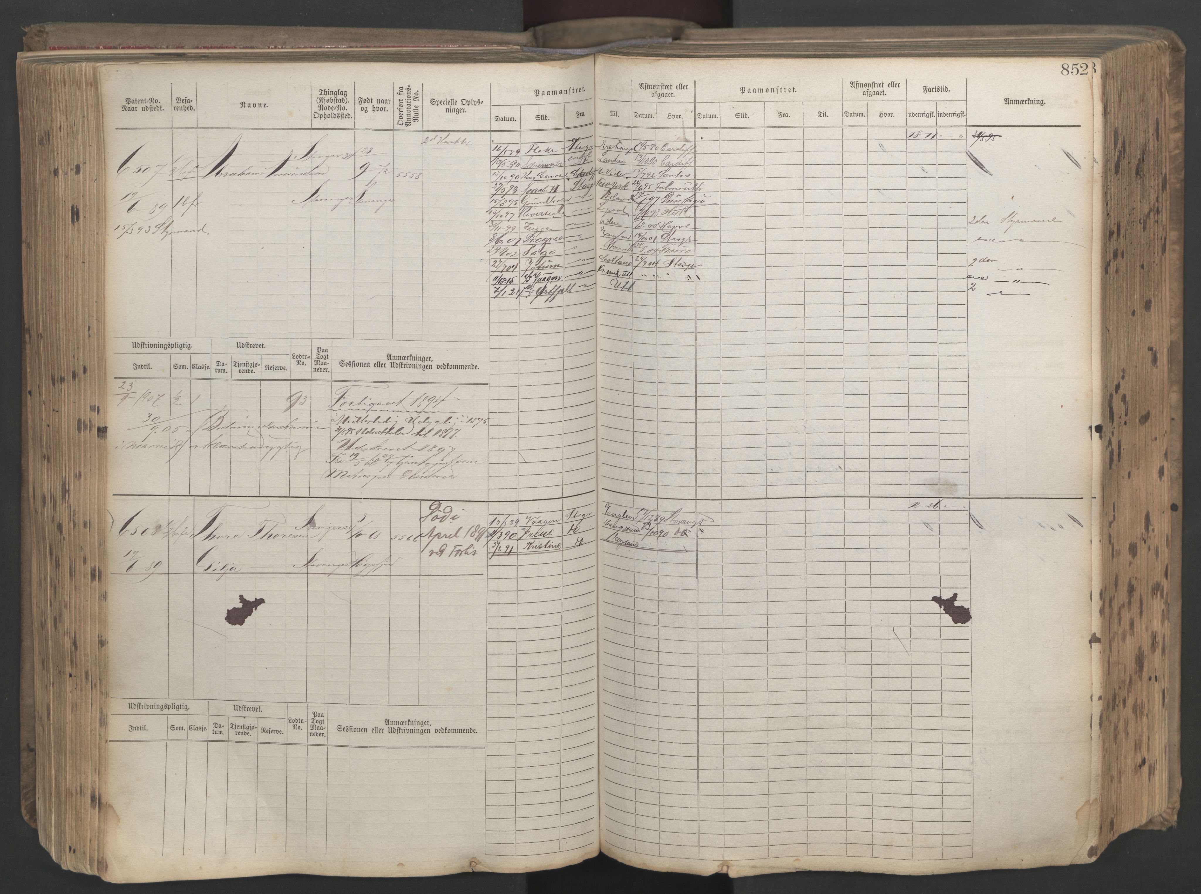 Stavanger sjømannskontor, AV/SAST-A-102006/F/Fb/Fbb/L0021: Sjøfartshovedrulle patnentnr. 6005-7204 (dublett), 1887, s. 256