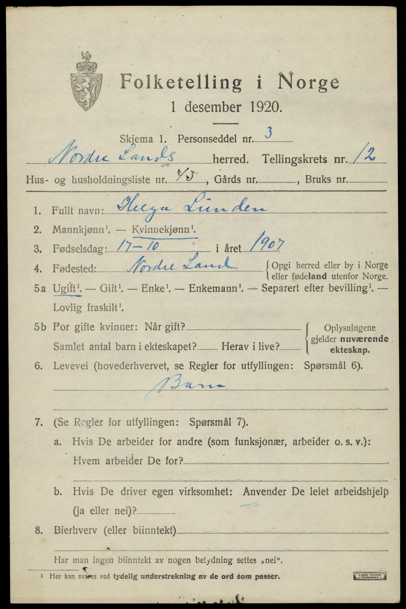 SAH, Folketelling 1920 for 0538 Nordre Land herred, 1920, s. 6332