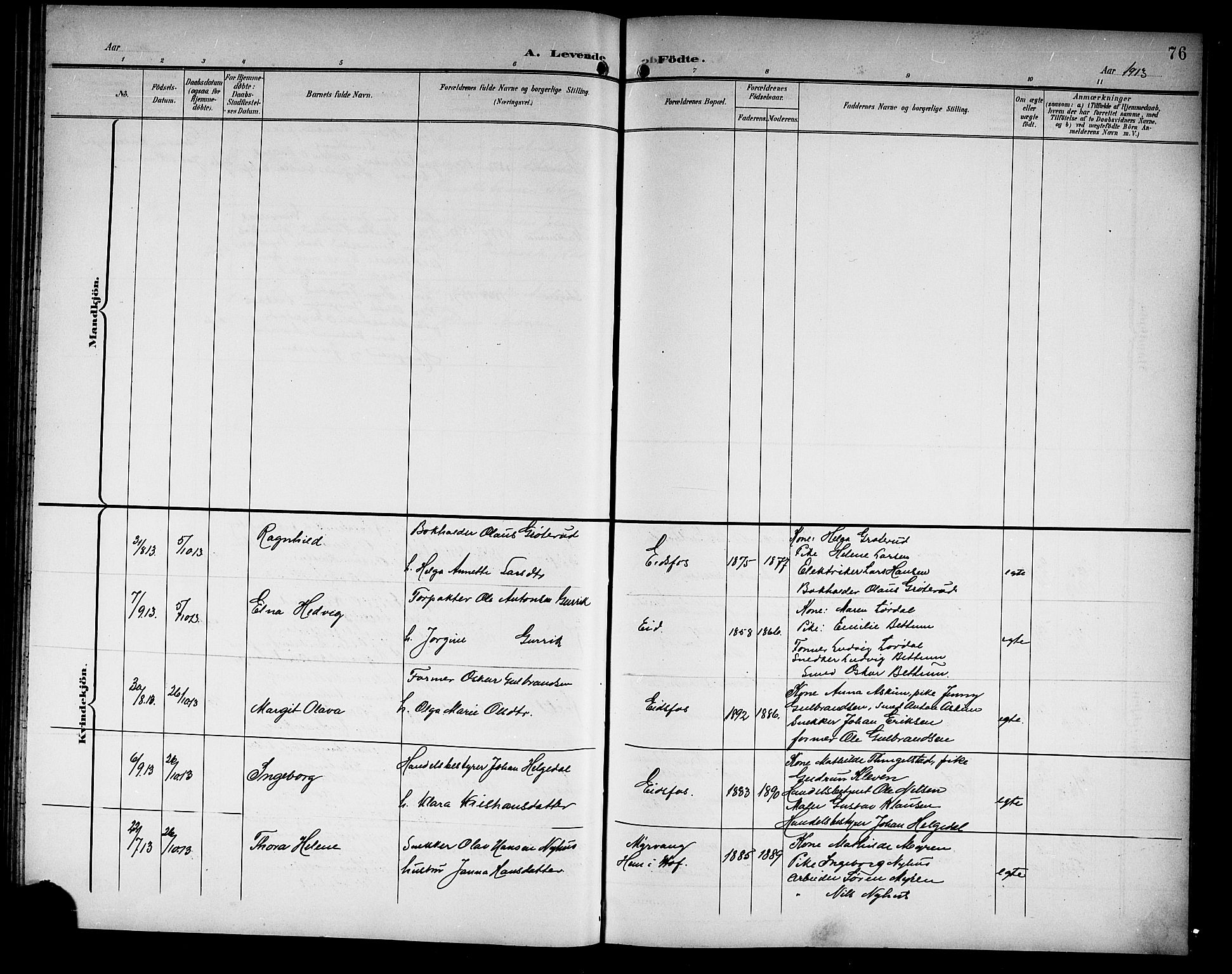 Hof kirkebøker, AV/SAKO-A-64/G/Ga/L0005: Klokkerbok nr. I 5, 1899-1922, s. 76