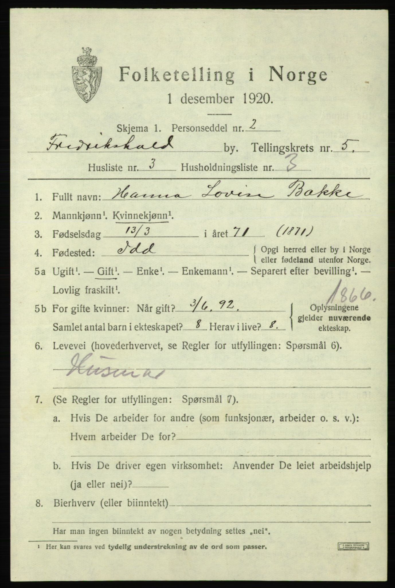 SAO, Folketelling 1920 for 0101 Fredrikshald kjøpstad, 1920, s. 12107