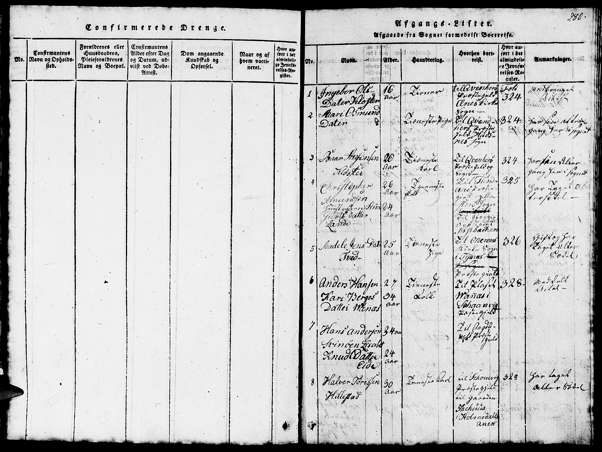 Fjelberg sokneprestembete, SAB/A-75201/H/Hab: Klokkerbok nr. B 1, 1815-1823, s. 280