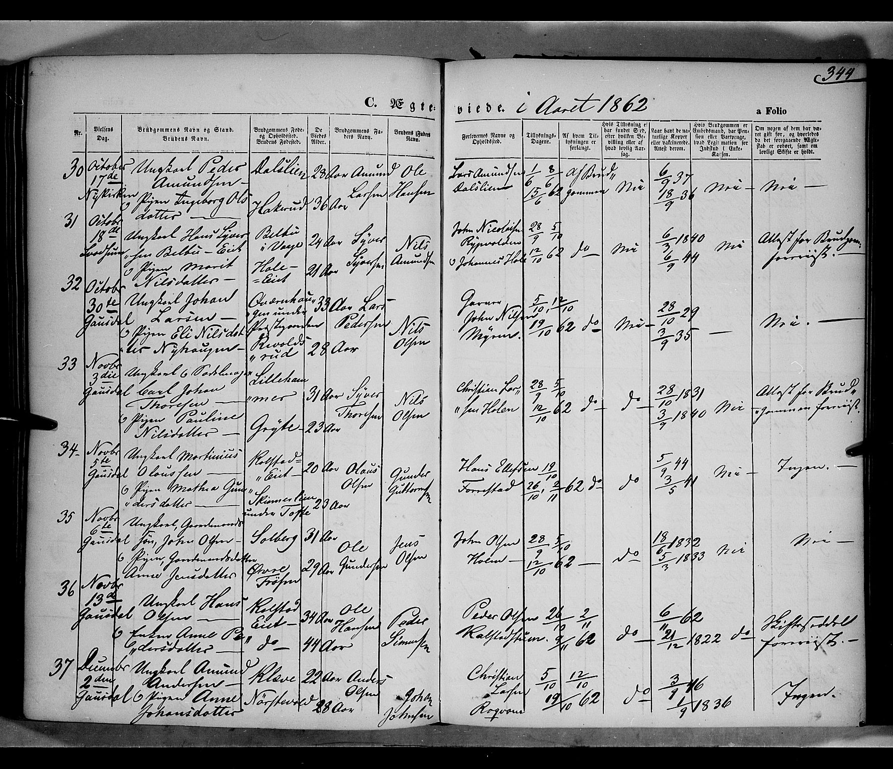 Gausdal prestekontor, SAH/PREST-090/H/Ha/Haa/L0009: Ministerialbok nr. 9, 1862-1873, s. 344