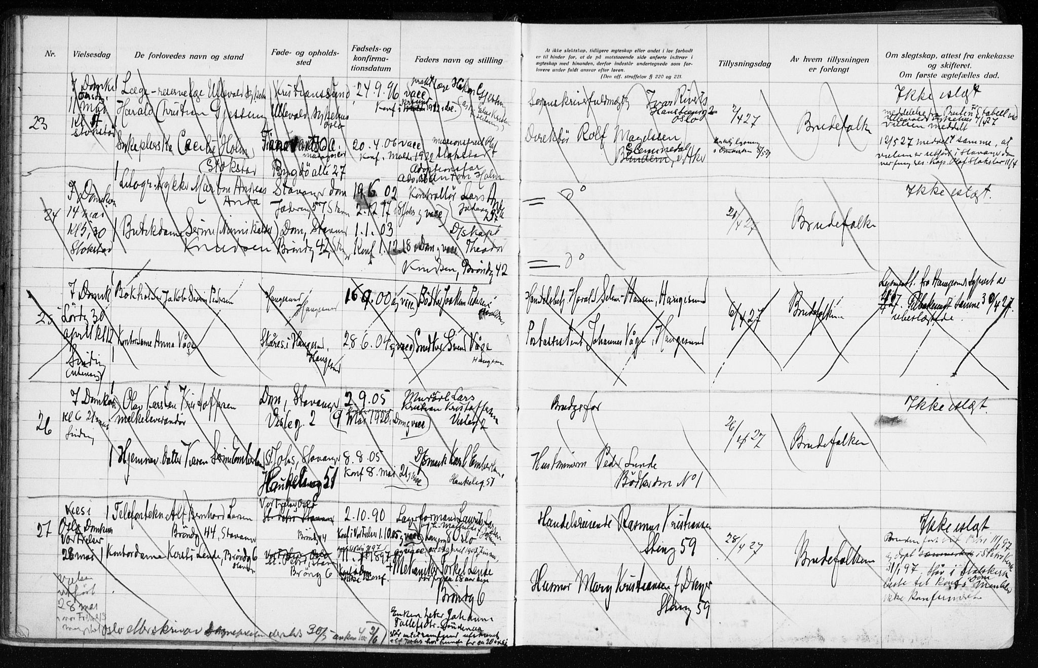 Domkirken sokneprestkontor, AV/SAST-A-101812/001/70/705BA/L0007: Lysningsprotokoll nr. 705.BA.7, 1924-1936