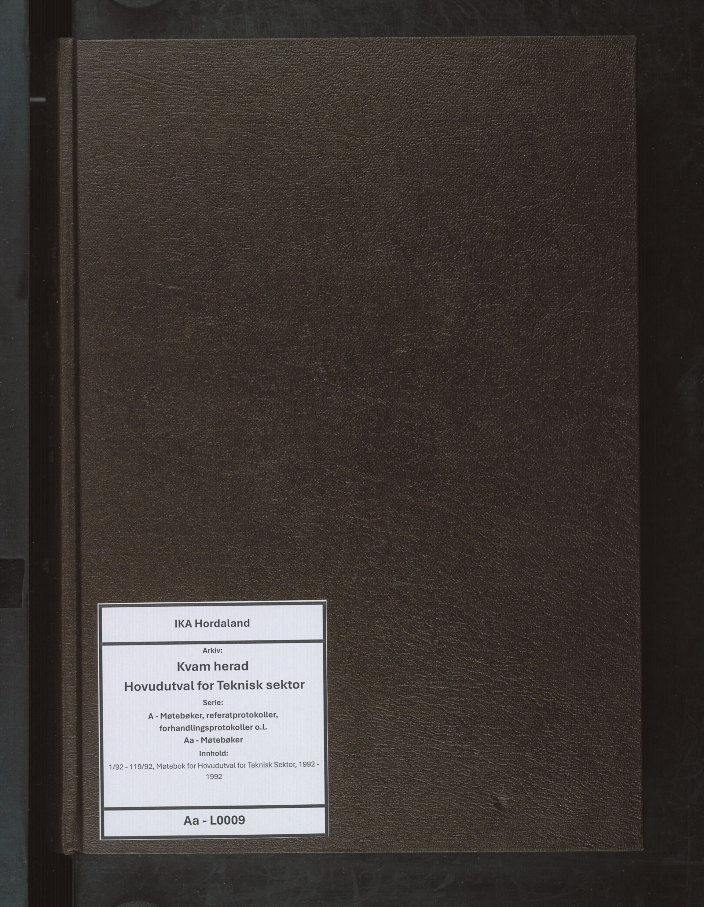 Kvam herad. Hovudutval for Teknisk sektor, IKAH/1238-513.1/A/Aa/L0009: Møtebok for Hovudutval for Teknisk Sektor, 1992