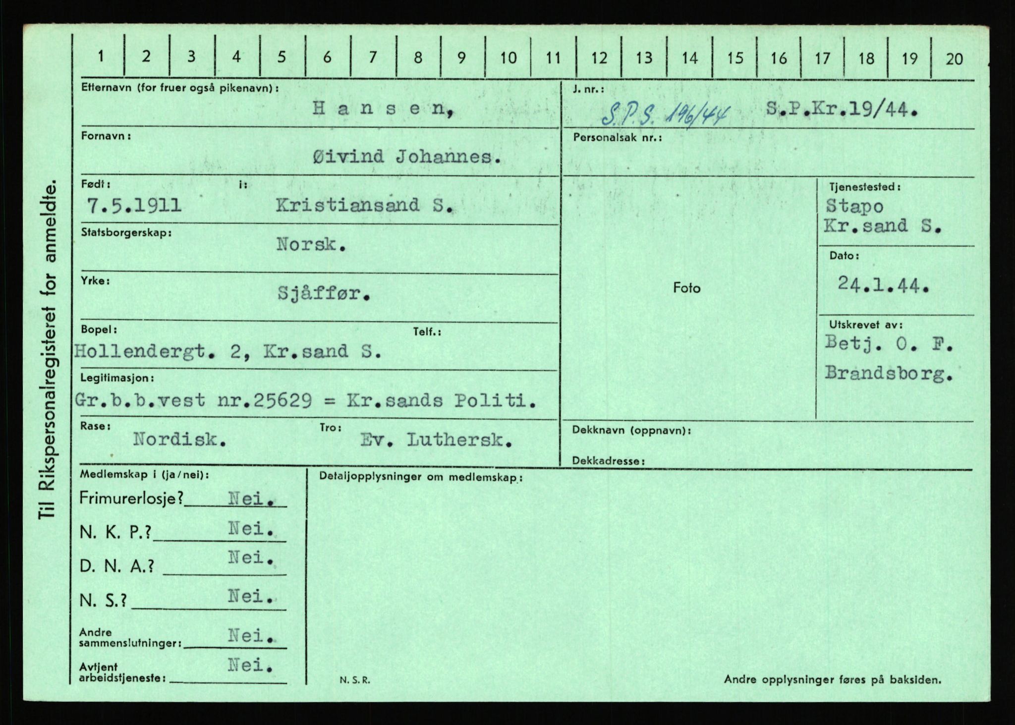 Statspolitiet - Hovedkontoret / Osloavdelingen, AV/RA-S-1329/C/Ca/L0006: Hanche - Hokstvedt, 1943-1945, s. 1700