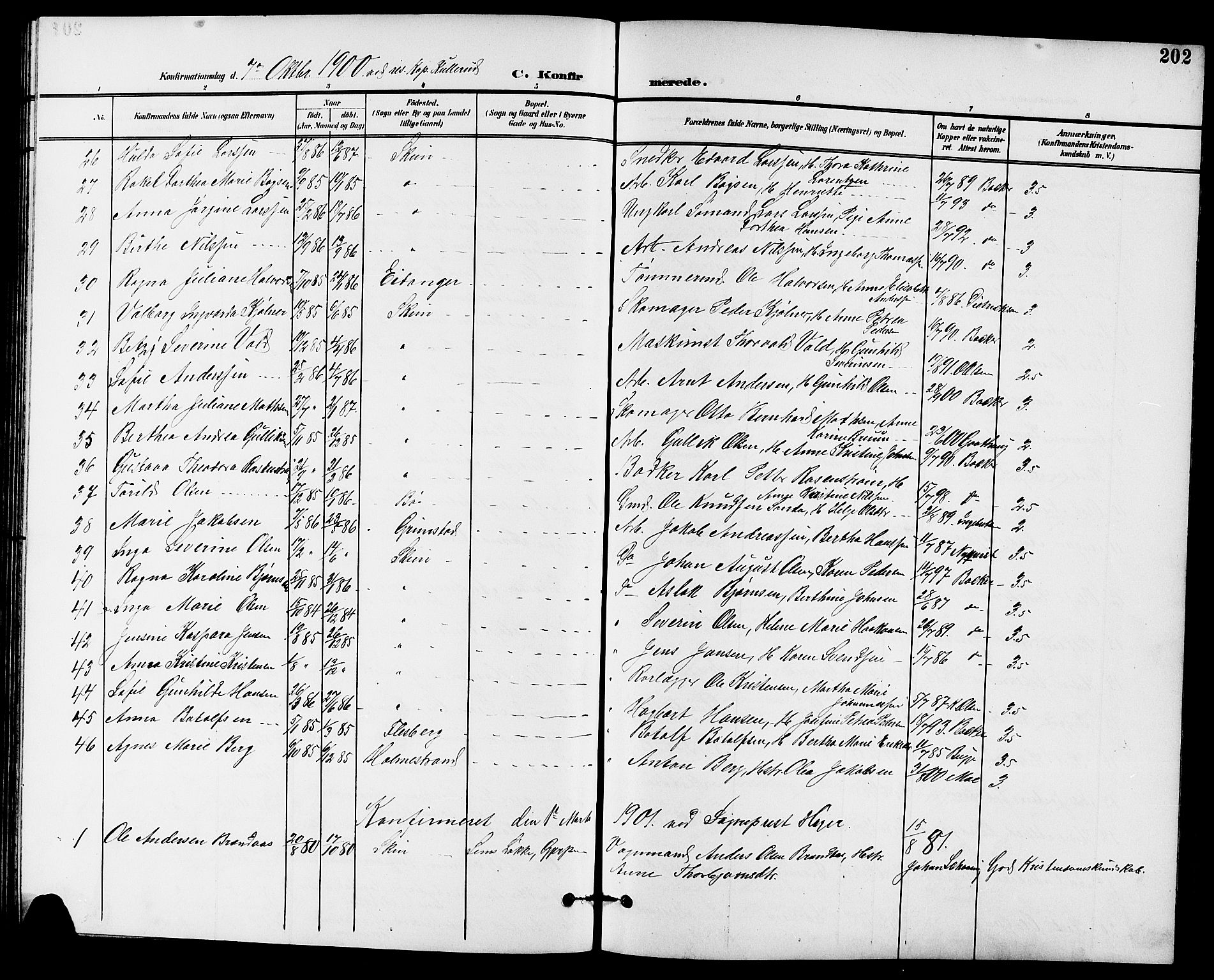 Skien kirkebøker, AV/SAKO-A-302/G/Ga/L0008: Klokkerbok nr. 8, 1900-1910, s. 202