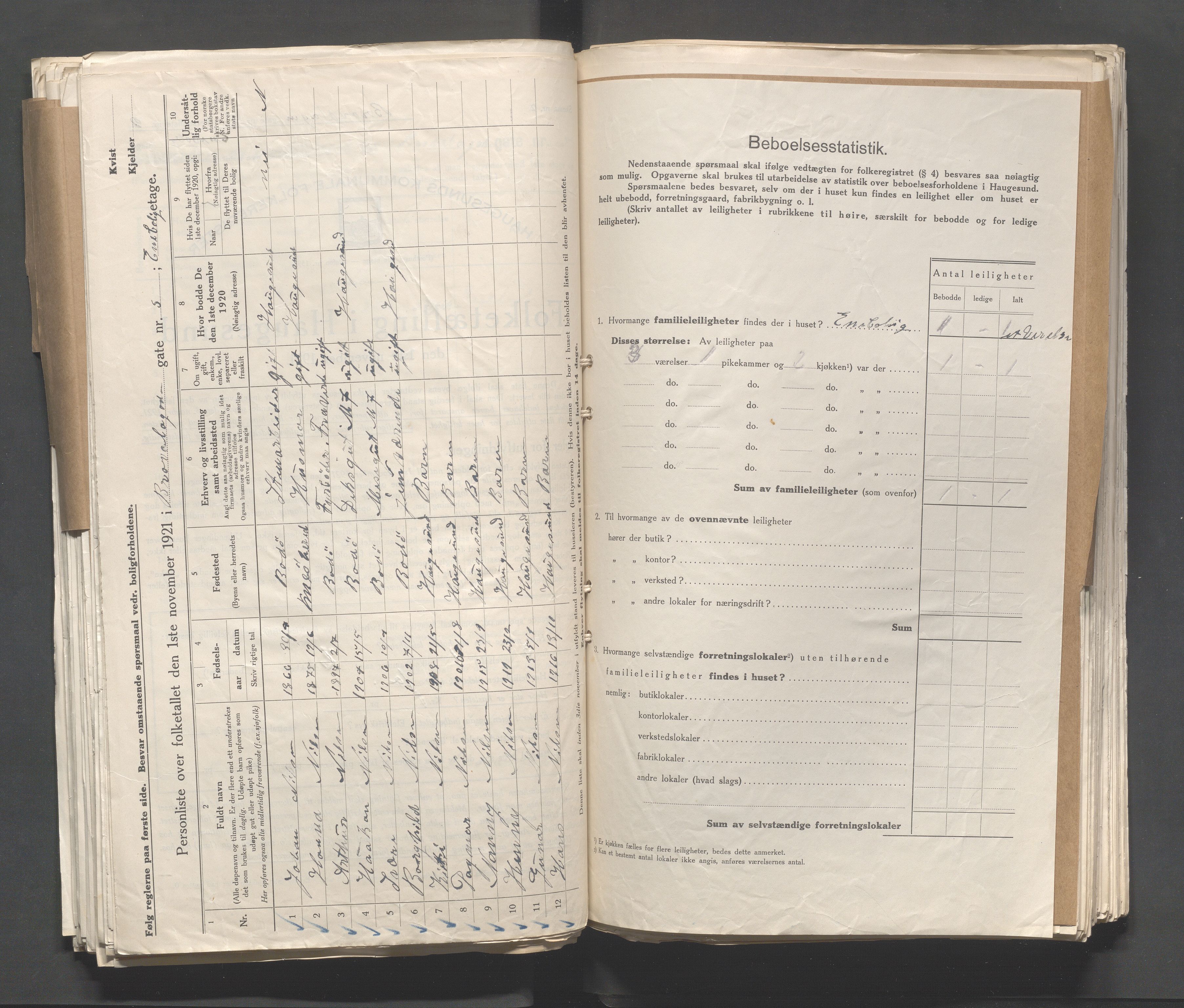 IKAR, Kommunal folketelling 1.11.1921 for Haugesund, 1921, s. 218