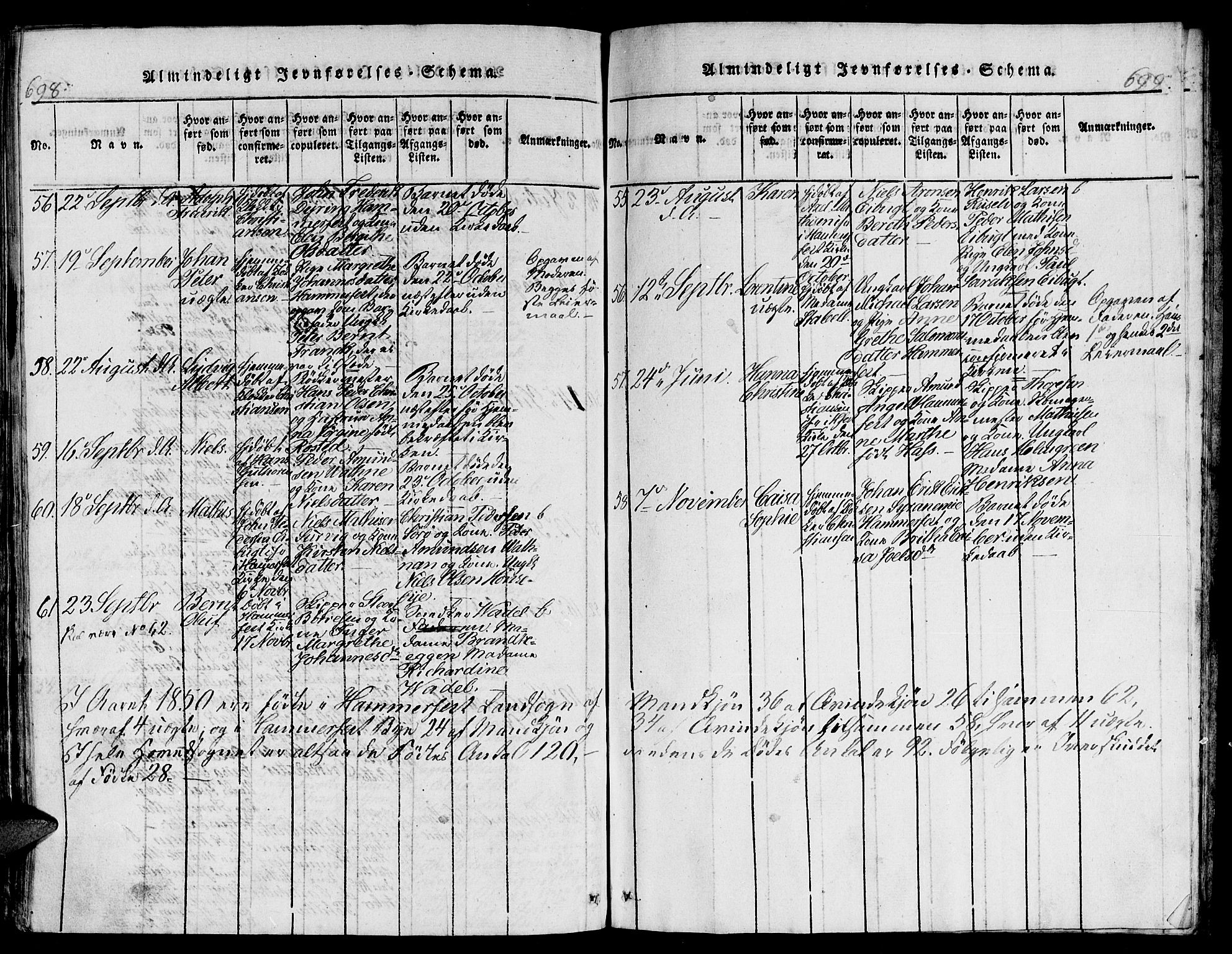 Hammerfest sokneprestkontor, SATØ/S-1347/H/Hb/L0001.klokk: Klokkerbok nr. 1, 1822-1850, s. 698-699