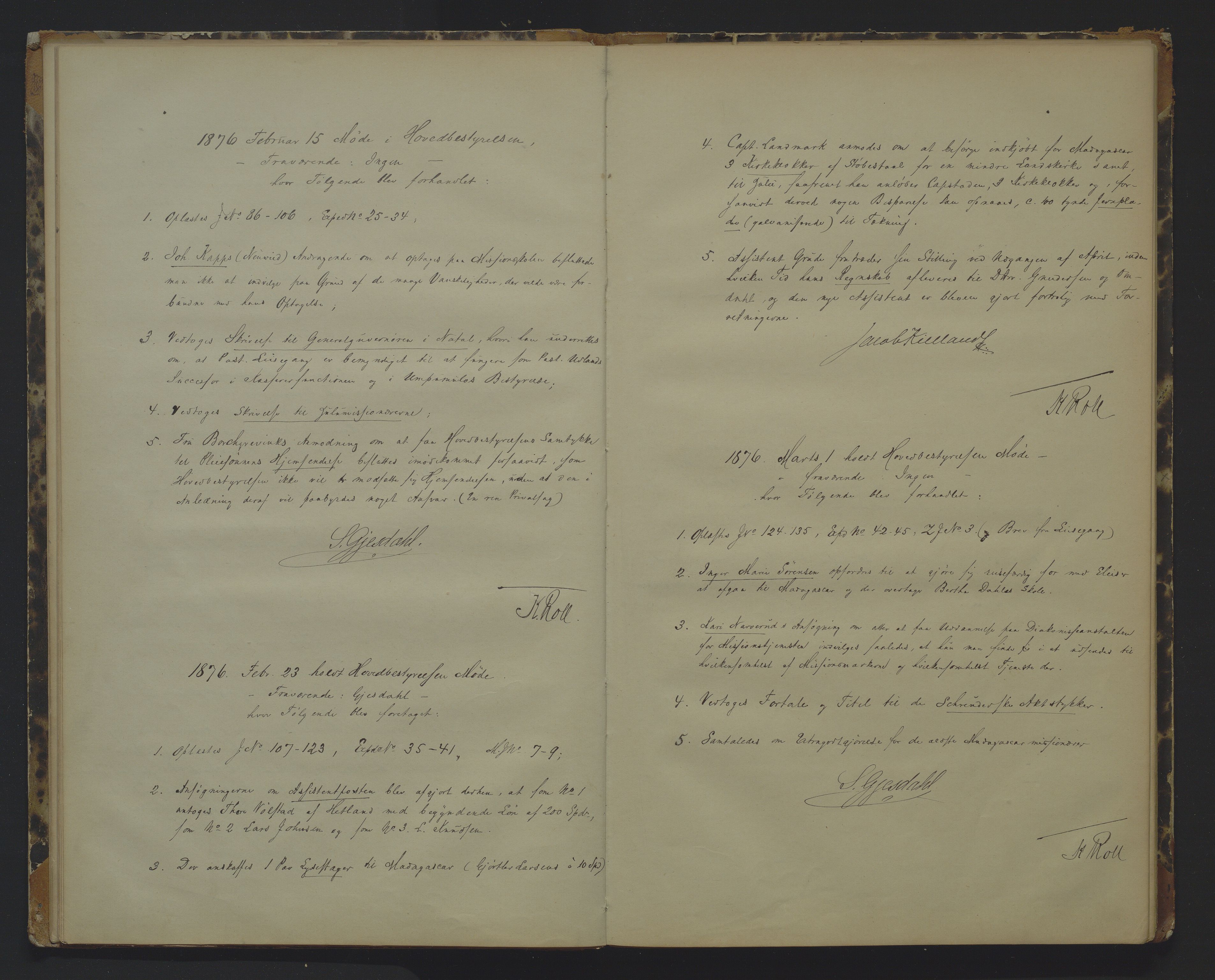 Det Norske Misjonsselskap - hovedadministrasjonen, VID/MA-A-1045/D/Da/Daa/L0009: Styreprotokoll nr. IV, 25. januar 1875 - 9. februar 1881, 1875-1881