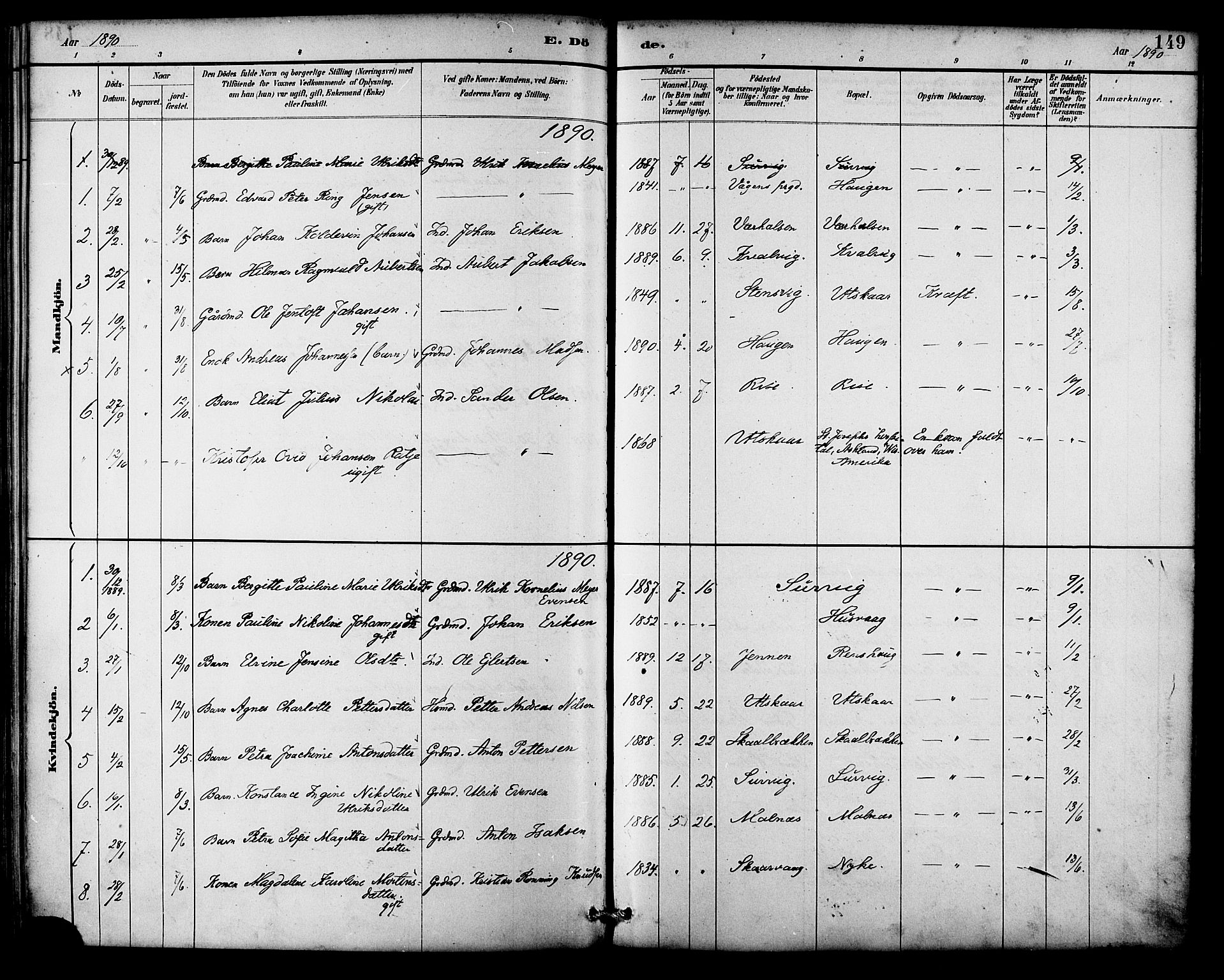 Ministerialprotokoller, klokkerbøker og fødselsregistre - Nordland, AV/SAT-A-1459/892/L1320: Ministerialbok nr. 892A01, 1886-1901, s. 149