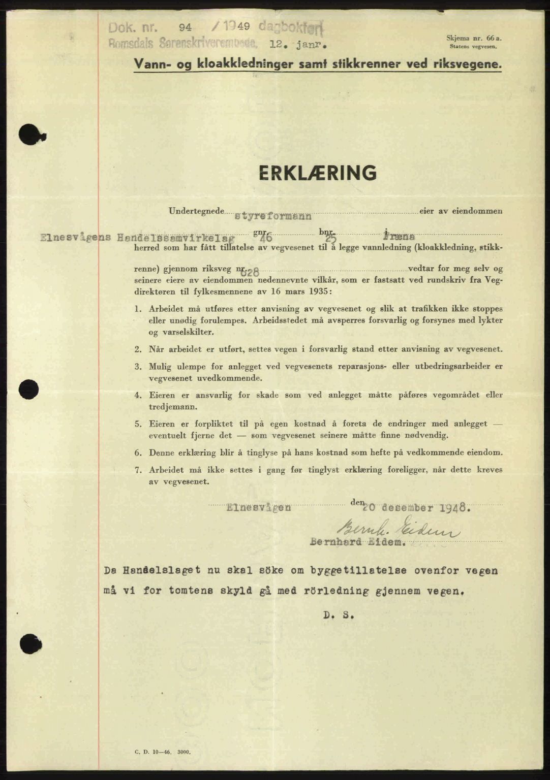 Romsdal sorenskriveri, AV/SAT-A-4149/1/2/2C: Pantebok nr. A28, 1948-1949, Dagboknr: 94/1949